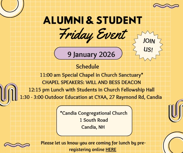 🎓 Calling Alumni & Students! 🎓
Join us for a special Alumni & Student Friday Event on Friday, January 9, 2026!
✨ Special Chapel
🍽️ Lunch with students
🌲 Outdoor Education in Candia
It’s a great chance to reconnect, worship together, and spend meaningful time with our school community. Please be sure to pre-register if you plan to join us for lunch at www.jrhs.org/agape-lunch.
👉 Save the date and tag an alum or student who should be there!
