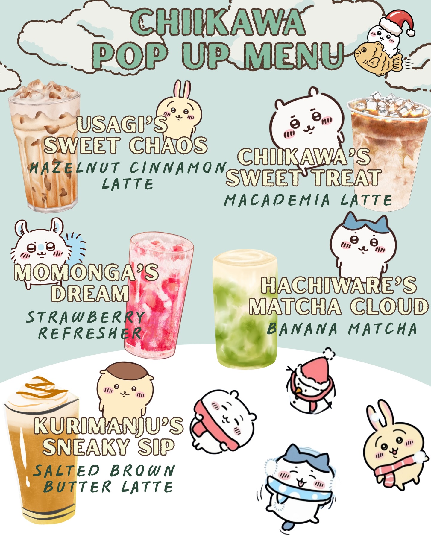 💖Chiikawa Pop Up Menu and Vendor Lineup! 🩵
tiny friends. cute drinks. big chaos.
📅 THIS SATURDAY
🕚 11AM–5PM
🛍 VENDORS! Shop small & support local businesses!
🌸 Bunhiry
🌸 Kawaii Baby
🌸 Kuko Studio
🌸 Art of Gwing
🌸 Grim Studio
🌸 My Trinket Corner
🌸 Lava Love
🌸 Lucky Bot
🌸 Sweet Punch
🎅 Santa will be here for pics from 12pm-3pm!
🎁 First 12 in line get a present
🎟 3 raffles: 1pm, 3pm, 5pm
RSVP in bio or Usagi will cause problems 🐰💥
see u there ☁️✨
this is a fan orchestrated event! we are not affiliated with Chiikawa !
#houstonevents #houstonfoodie #houstonfoodies