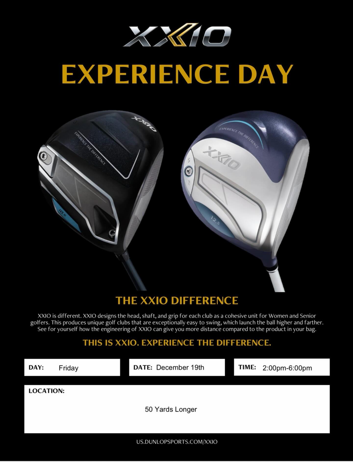 Please join us for our upcoming XXIO Fitting Day on December 19th, 2025, from 2:00pm - 6:00pm. The BRAND-NEW Men’s & Ladies XXIO 14 will be showcased at this event along with the full lineup of Prime and Prime Royal Edition Fitting equipment.
If you are interested in signing up for a fitting or trying out equipment that is easy to swing and designed to get you additional distance, please message us to reserve your FREE 30 minute appointment. #xxio #xxiogolf #clubfitting #fittingexperience #50yardslonger
