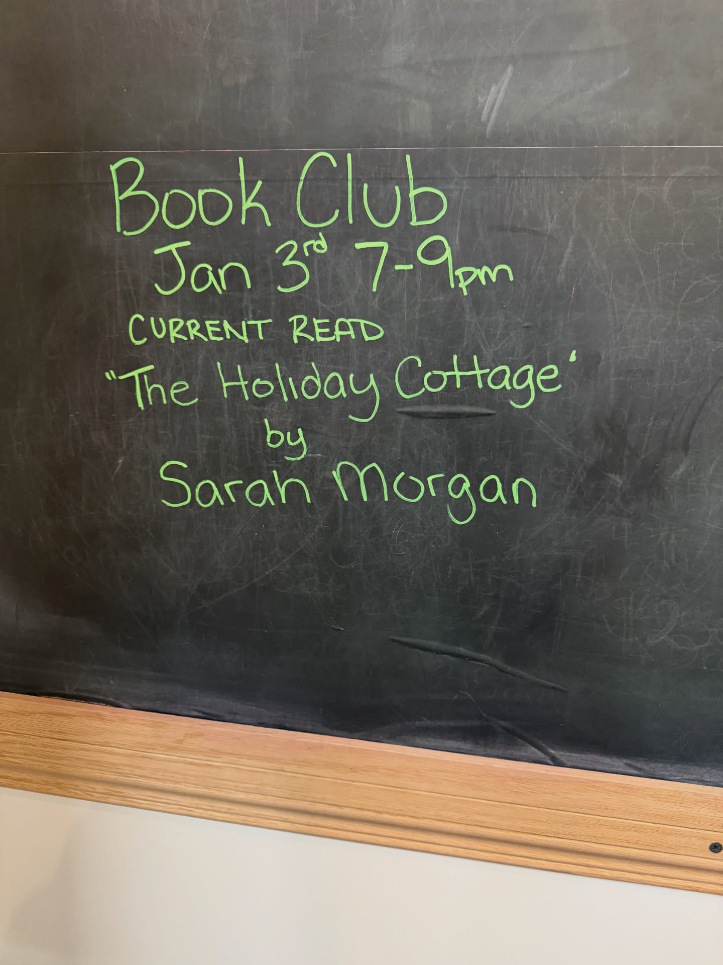 New book club book! The Holiday Cottage by Sarah Morgan
To the outside world, Imogen is a marketing dynamo. Her colleagues don’t know that while her high-achieving professional image is real, the happy childhood stories she spins are as fake as her pretend enthusiasm for Christmas. Working 24/7 has always been her solution to surviving the festive season—until burnout leads to a catastrophic blunder.
Suddenly, Imogen is handed a holiday gift she definitely doesn’t want: enforced time off work to recuperate. Then an invitation arrives from her favorite client, Dorothy, to stay at her guest cottage in the Cotswolds. From the thatched roof to the cozy open fireplace, Holly Cottage is a picture-perfect haven… Can it provide the fresh start Imogen so desperately needs?
Come join us in a month to talk all about it! Or just to eat snacks and chit chat! January 3 7-9pm