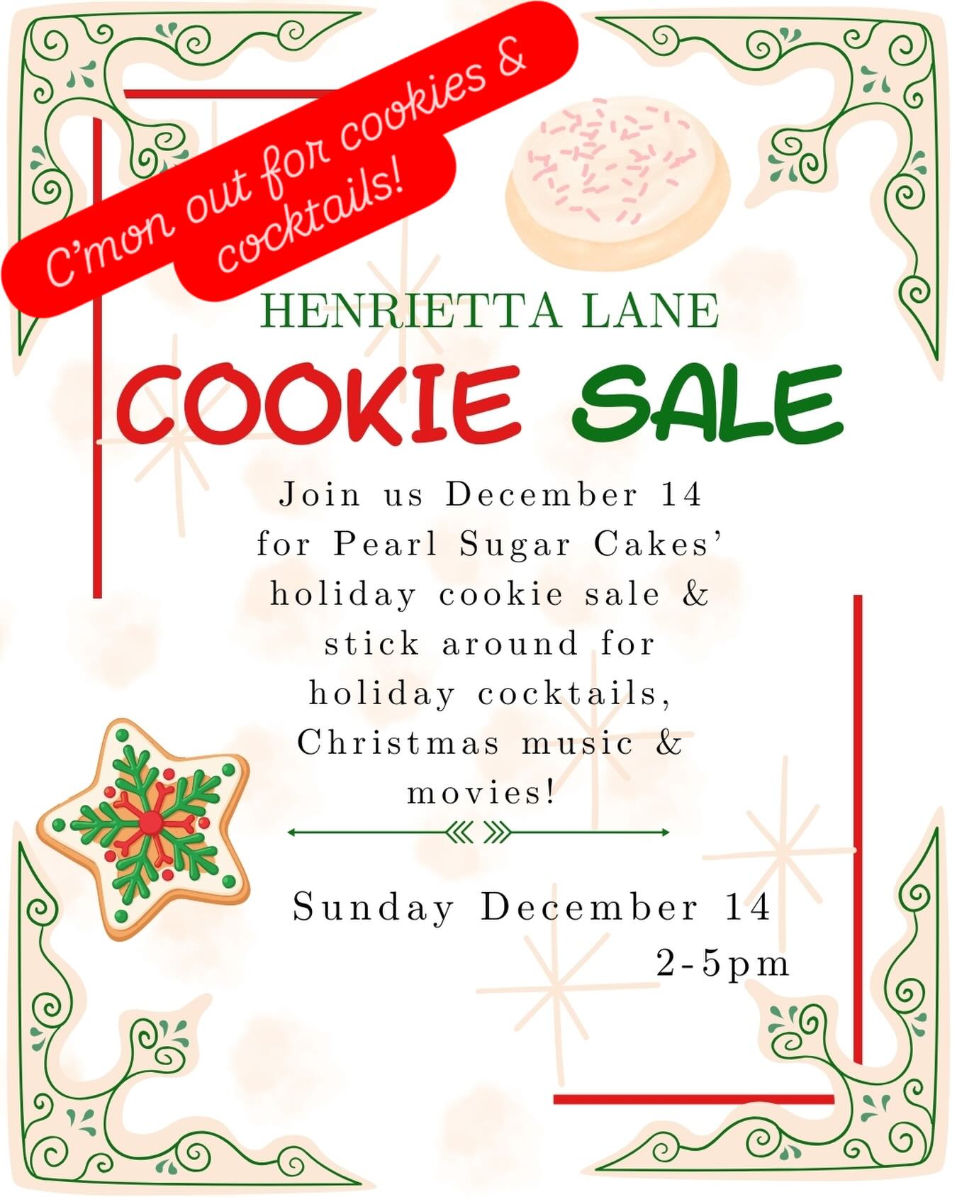 A cookie sale! Christmas cocktails! Christmas music & movies! Get in the spirit & drop by this Sunday afternoon! 🎄 🍪 🎅🏽