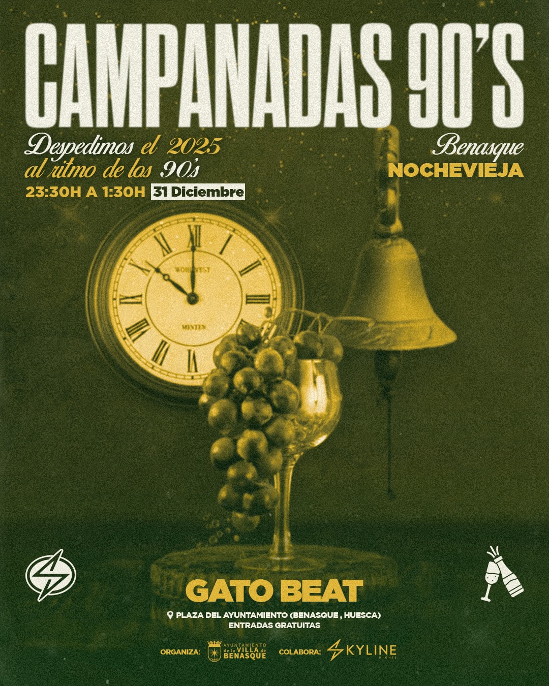 🎉✨ ¿Listos para despedir el 2025 como se merece? ✨
Este 31 de diciembre en Benasque, nos vamos a bailar al ritmo de los 90’s… ¡y vosotros sois los protagonistas!
🕛 De 23:30h a 1:30h
🎧 los mejores temazos con Gato Beat
📍 Plaza del Ayuntamiento
🙌Porque esta Nochevieja la vivimos a lo grande. 🥂💫