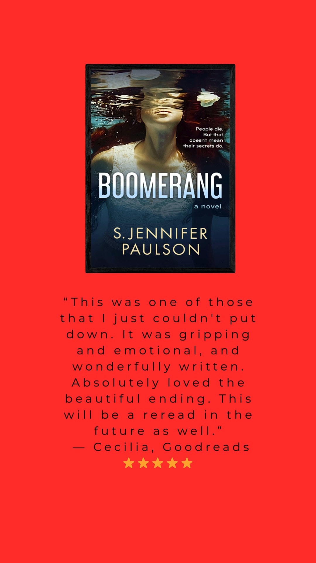 “This was one of those that I just couldn't put down. It was gripping and emotional, and wonderfully written. Absolutely loved the beautiful ending. This will be a reread in the future as well.”
— Cecilia, Goodreads ⭐⭐⭐⭐⭐
If you’ve been curious about Boomerang, this is a really good time to grab it or gift it:
📚 Kindle: FREE on Kindle Unlimited or $2.99 to buy
🎧 Audiobook: $0.99 with Audible membership
📕 Paperback: $8.99 (perfect stocking stuffer)
📗 Hardcover: $24.99 for the bookshelf thriller lover
Boomerang is a psychological thriller about a young widow, a devastating confession letter from her late husband, and the dangerous secrets that refuse to stay buried—all leading to an ending readers are calling “beautiful” and “unputdownable.”
Treat yourself to a twisty holiday read, or tag a friend who loves dark, emotional thrillers.
📖Link in bio (or Google "Boomerang Paulson" on Amazon.
#Boomerang #HolidayReads #BookDeals #KindleBooks #KindleUnlimited #Audiobook #PsychologicalThriller #StockingStuffer #Bookstagram #IndieAuthor #reread