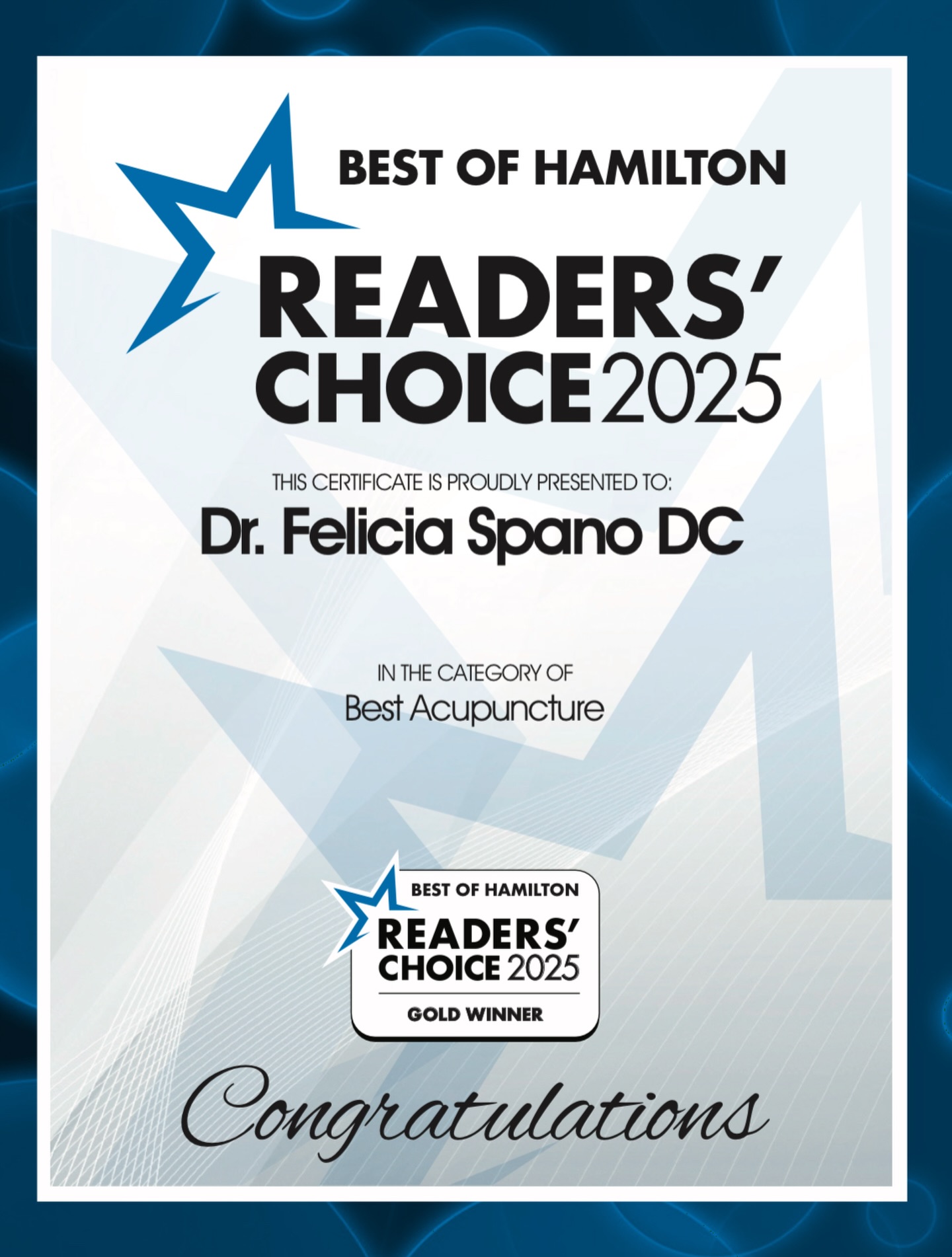I’m incredibly thankful to share that I’ve been awarded Best Acupuncture – Best of Hamilton 2025 🏆
This wouldn’t be possible without my amazing patients and community. Your trust, support, and referrals truly mean everything to me. Thank you for letting me be part of your health journey and for continuing to support my practice🤍
Dr. Felicia 🫶🏻
