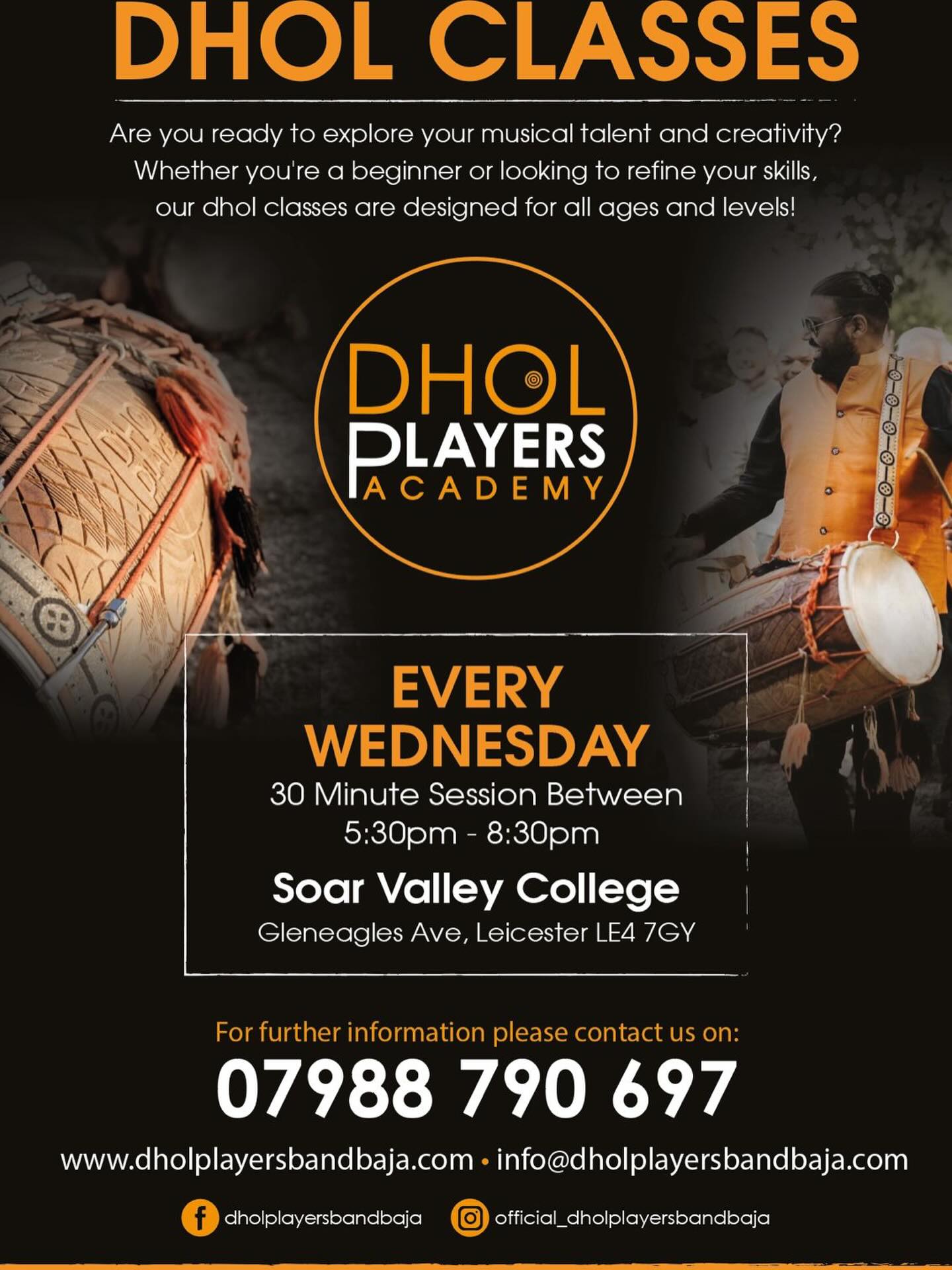Our Dhol Academy Family Is Growing!
Over the past year, we’ve created a warm, welcoming space where students of all ages can learn, grow, and truly enjoy the art and energy of playing dhol.
We’re excited to announce that we’re now opening up 20 new spots for anyone who wants to join our growing community!
Ages 6+ welcome
Adults welcome too
Small group sessions (3–5 students)
Every Wednesday | 5:30pm–8:30pm
30-minute focused, fun sessions
Whether you’re picking up the dhol for the first time or getting back into it, this is the perfect chance to jump in, learn at your own pace, and enjoy the journey with us.
Message us to book your spot — we’d love to have you on board! 07988790697
#DholAcademy #LearnDhol #DholClasses #DholLessons #PunjabiMusic #BhangraVibes #DholInstructor #MusicCommunity #LearnSomethingNew #Bradford #Leeds #Manchester #UKDhol #DholLife #NewStudentsWelcome