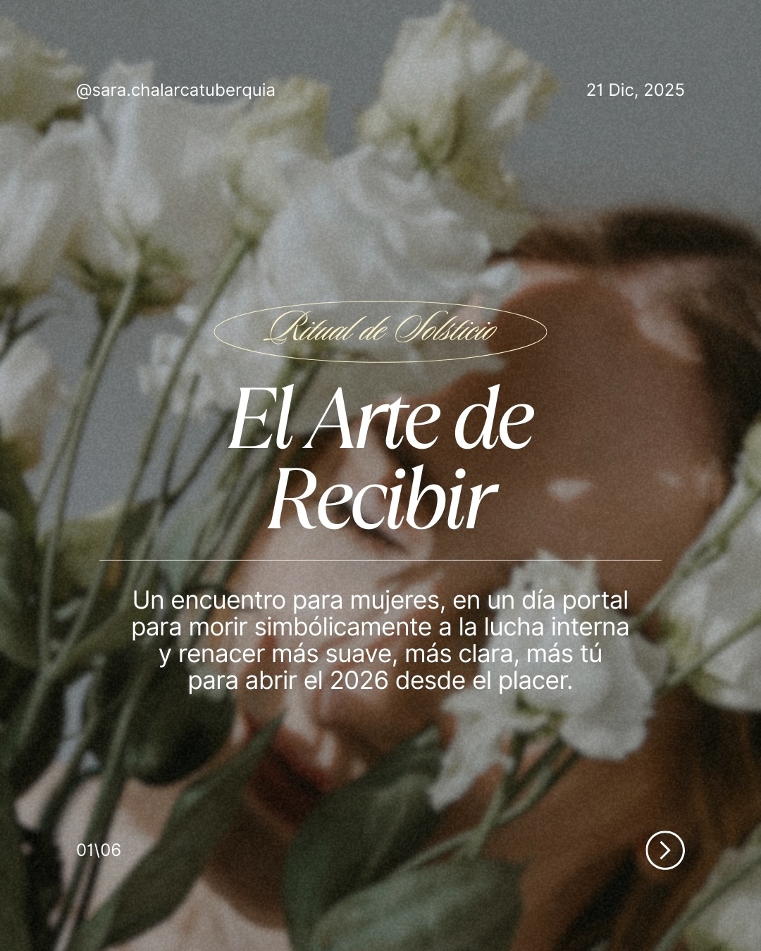 Hermosa…
Llegamos a ese momento del año donde intentamos correr, resolver, cumplir… y terminamos más cansadas que nunca.
Diciembre trae prisa. Pero tu alma está pidiendo pausa.
Tu cuerpo está pidiendo rendición. Tu corazón está pidiendo cerrar, de verdad, todo lo que te drenó en este 2025… para abrir un nuevo comienzo desde un lugar más suave, más claro, más tuyo.
El 21 de diciembre, voy a guiar un Ritual de Solsticio solo para mujeres, un portal para morir simbólicamente a la lucha interna y renacer en la energía del Año 1 (2026): inicio, dirección, fuerza, propósito, abundancia
y construcción consciente de la vida que deseas.
✨Comenta “SOLSTICIO” ☀️🌙para reservar tu cupo.
Cupos Limitados.
Sara🌷
