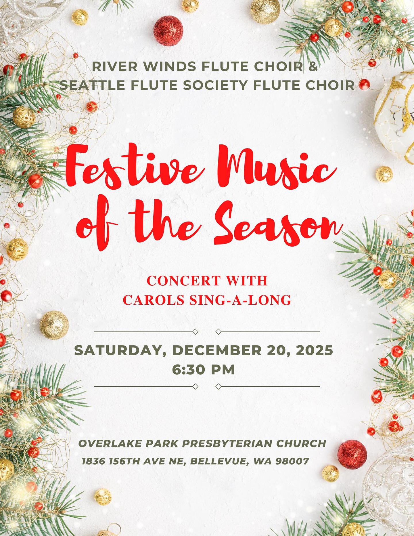 Join us for two festive flute choir concerts this weekend! Familiar favorites, a world premiere, and a singalong - it’s truly the season to be Jolly! #seattleflutesociety #flutechoir #flute #christmasmusic