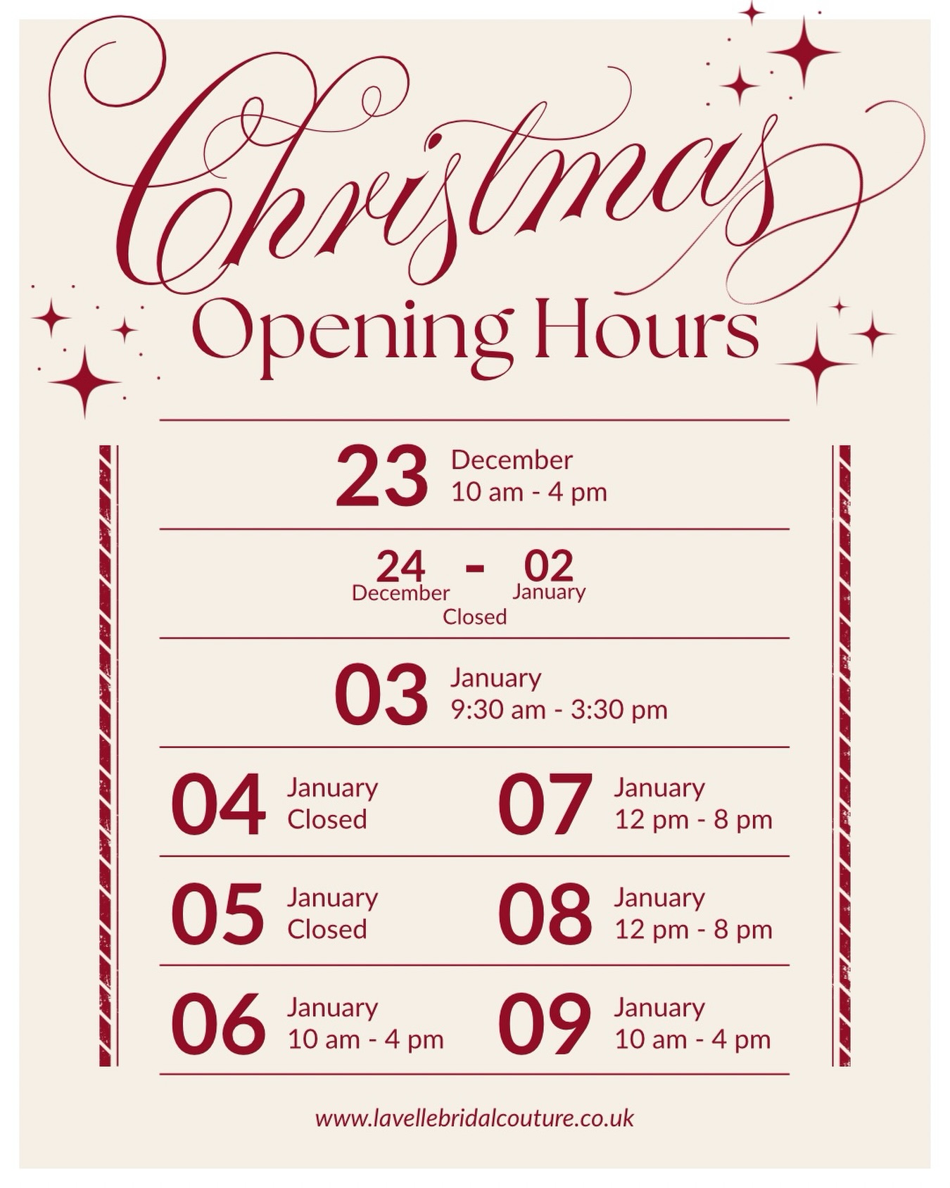 Open briefly by prior appointment only on 23rd Dec and then I’ll be back in the new year.
January appointments are already booking up fast so be quick!
#christmasopeninghours