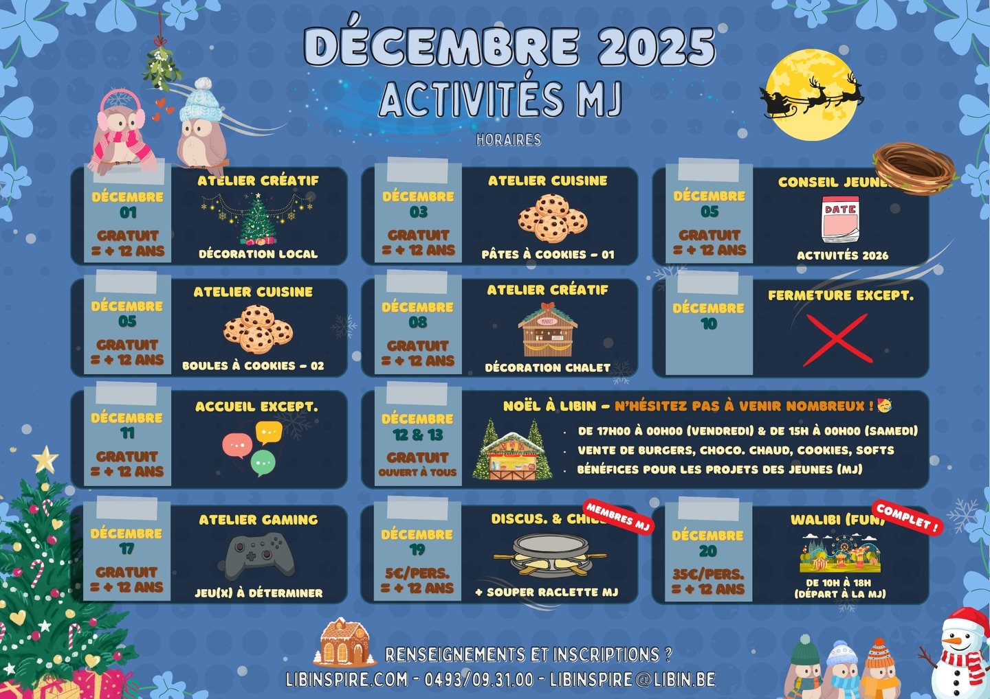 📆Les horaires pour les activités du mois de décembre 2025 sont là !✨
Suis-nous pour ne rien louper !🔥
