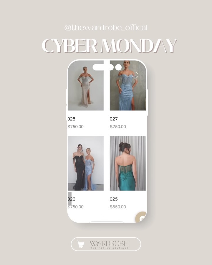 ✨ Cyber Monday at The Wardrobe ✨
20% off all dress hire & purchase, your dream look is just a click (or visit) away. Use code CYBERMONDAY20 online or mention in-store. Ends Sunday, don’t miss it! 🤍