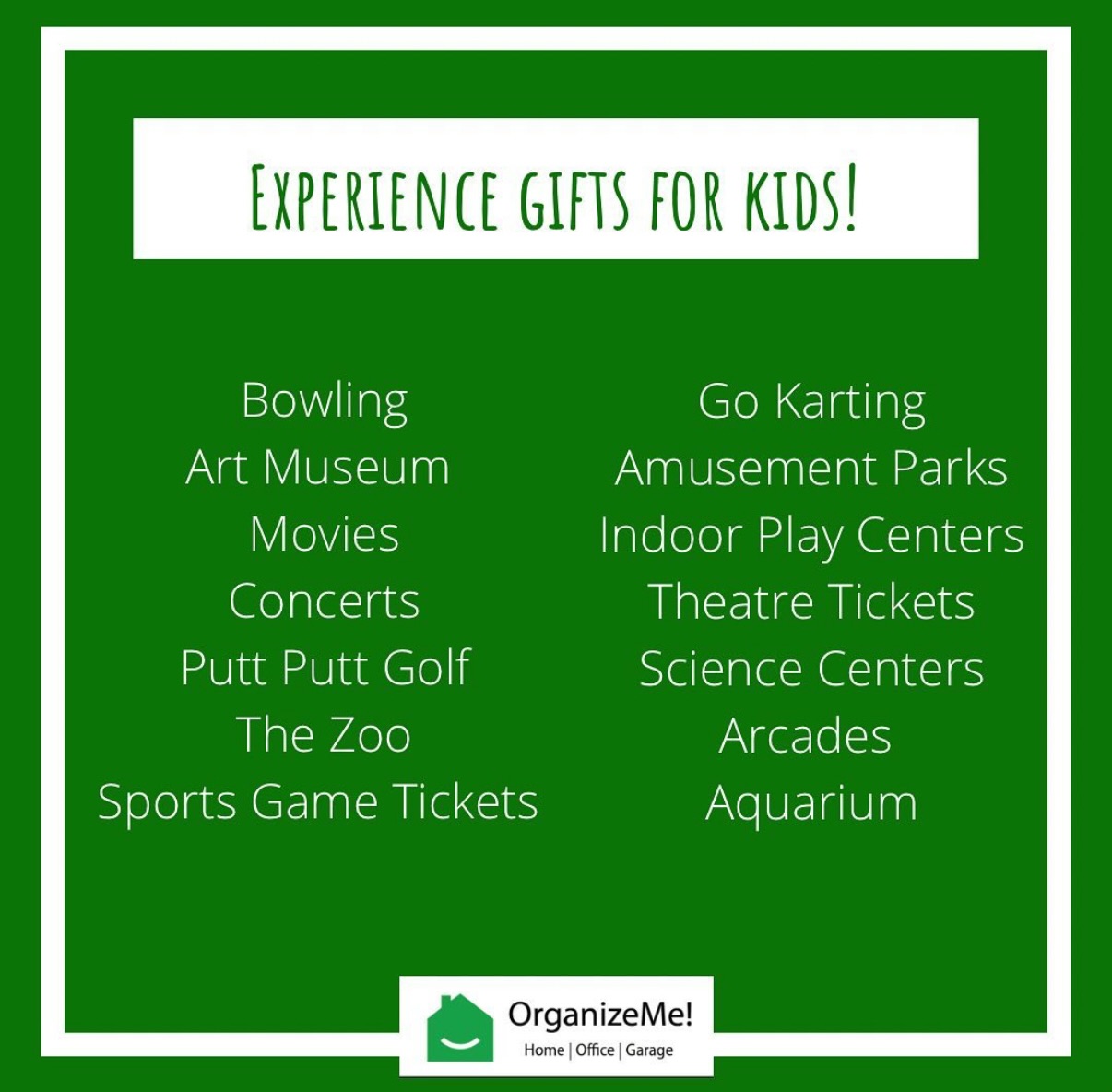 🎅🏼🕎🎄
This holiday season, consider giving kids something they’ll remember long after the wrapping paper is gone — experiences. 🎁 🎁 🎁 🎁 🎁
Experience gifts aren’t just fun in the moment; they create lasting memories, spark curiosity, and help kids learn more about the world around them. Instead of adding more toys to the pile, you can give them moments that enrich their lives and strengthen your connection with them.
Why experience gifts are so powerful for kids:
❤️ They create memories, not clutter!
Kids may outgrow toys, but they never outgrow special memories. Trips, classes, and adventures stay with them for years.
🎨 They encourage creativity and confidence.
Whether it’s an art class, a cooking lesson, or a museum pass, experiences help children try new skills and discover what they love.
🤝 They strengthen relationships.
Most experience gifts include quality time and that’s something every child craves. Sharing an activity together is truly the greatest gift. 💕
🌎 They expand their world!
From science centers to animal encounters to sports clinics, experience gifts teach kids about the world in ways that screens and toys can’t.
🎁 They reduce clutter at home!!!
Parents love gifts that don’t require storage bins, batteries, or cleanup. It’s a win-win for everyone.
This year, wrap up joy, connection, and unforgettable moments. Because the best gifts aren’t things, they’re experiences!!!
•
www.OrganizeMe.Life 🏠
•
•
#614 #columbus #organizeme #whitefenceliving #homeorganization #declutter #columbusohio #smallbusiness #girlboss #womenowned #614moms #organizeyourhome #ohlocal #organizedhome #kindness #614moms #43054 #newalbanyohio #stayorganized #organizinggoals #cbusgrams #kindnessmatters #professionalorganizer #clutterfree #peace #ilovewhatido❤️🏡