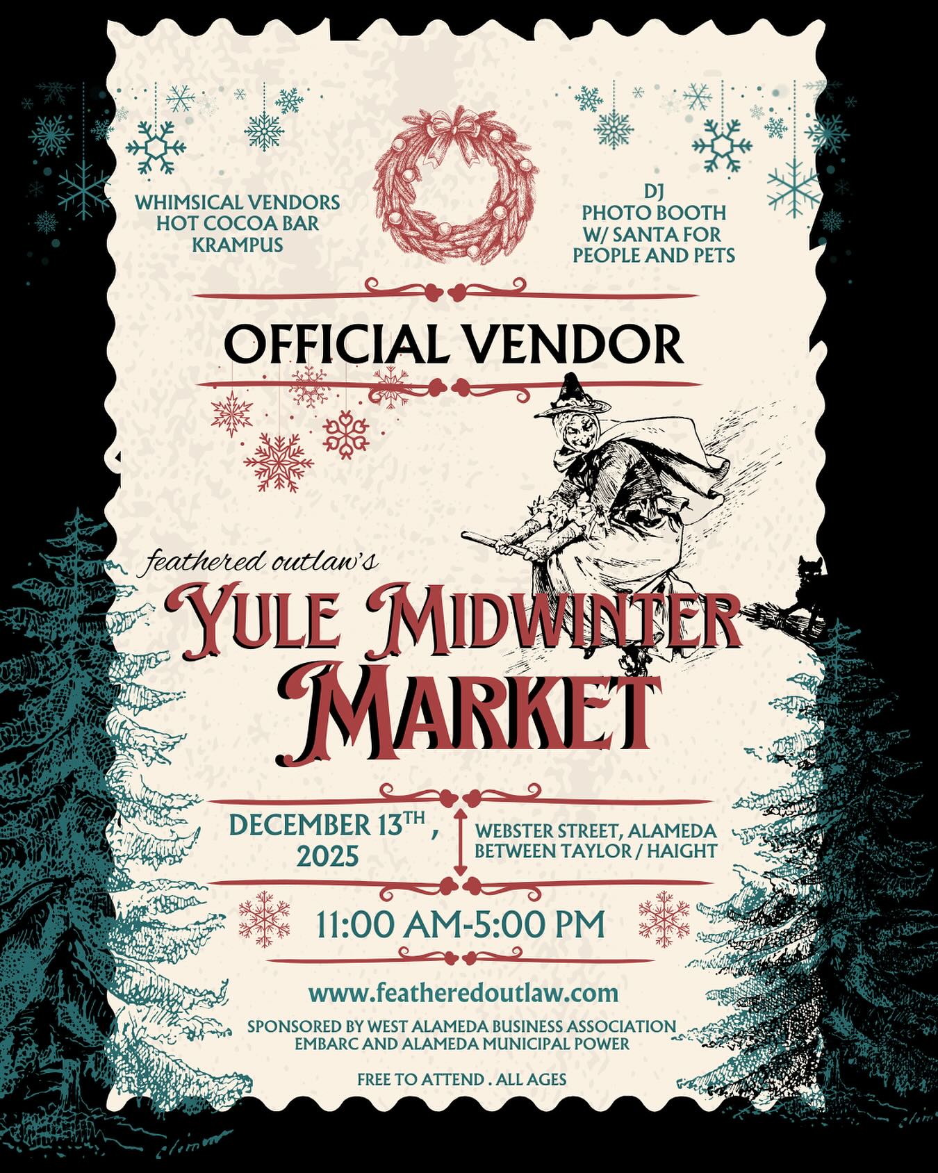 This Saturday! Join us for fun, frolic & laughter, plus a little magick & mischief at the @thefeatheredoutlaw YULE Midwinter Market. We're excited to be an official vendor AND introduce a new artist to the Golden Apple family @jeeeanbean We'll see you there!! #featheredoutlawsmagickalmarket #yulemarket #midwinterfun #magick #thefeatheredoutlaw #westendalameda