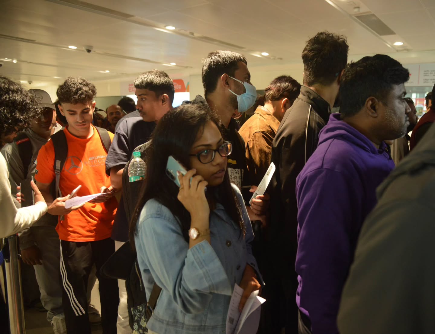 Passengers with their luggage stranded at Indigo Airlines Ticketing counter at T-1 Terminal of Indira Gandhi International Airport (IGI) due to mass cancellation of IndiGo flights. Flight delays and cancellation of flights has caused massive crowds, chaos, and anxiety among passengers at airports across the country in the past four days. #indigoflight #índigo