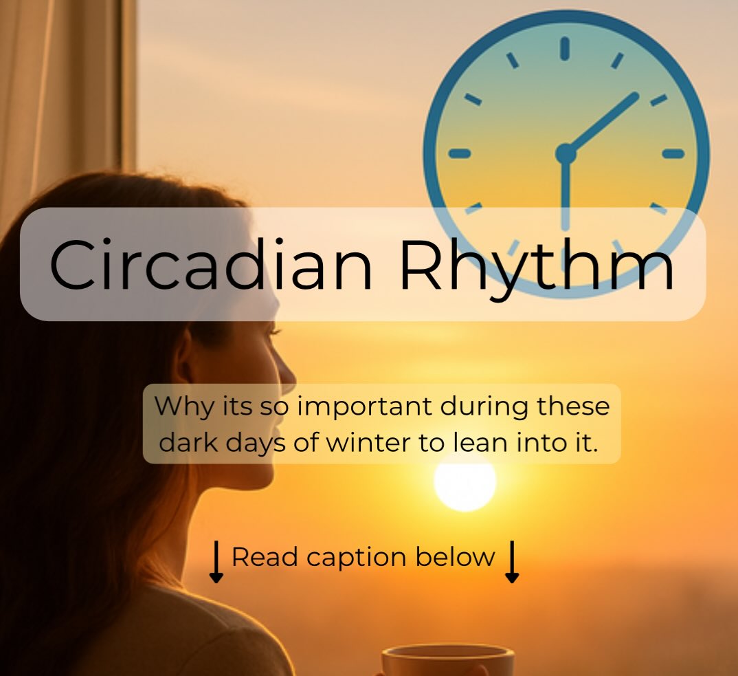 Circadian Rhythm>> Feeling gloomy during these dark days of winter? With the darkness starting as early as 4p.m it can take a toll on our energy levels and mental health. Our bodies crave circadian rhythm! Thats why when we are out of rhythm, we do not feel or perform our best! And if we constantly live out of alignment it can lead to chronic symptoms and illness.
🕦Circadian Rhythm is the body’s natural internal 24-hour clock that is directly influenced by the light and dark cycles of the earth. It is meant to be aligned with earths rotating cycles.
☀️Morning sunrise> boosts a healthy cortisol awakening response, better energy and mood, serotonin production, and triggers melatonin production for deeper sleep at night.
🌅Sunsets> signals your internal systems to slow down metabolism and trigger melatonin production for deep sleep
How can we improve alignment of our circadian rhythm?
1) Within 10-20 minutes of waking, view the sunrise. Don’t look directly at the sun, just let the sunlight hit your eyes. The back of our eyes contain light sensing cells that communicate directly with our circadian clock. Waking up with the sunrise is best! Low solar light produces the best awakening responses.
2) When the sunsets> reduce blue light, wear bluelight blocking glasses, use warm candle-light colors for lighting, and avoid screens 1-2 hours before bed.
3) Avoid eating heavy meals or high sugar and carbohydrate intake past sunset, try no later than 7:00p.m. This can greatly affect our deep sleep because not only will it rev up our metabolism, but high insulin hinders melatonin production. Our bodies should be winding down after sunset, externally and internally.
Following these fews tips may help our circadian rhythm to make it through this winter darkness. But there are so many other influences that can continue to disrupt this rhythm, things we may not even realize within our diet, our environment or other hidden dysfunctions in the body. Functional testing can help to reveal what is really going on with our internal clock and what specific steps we can take to align our rhythms properly. Feel free to send a DM on how to get started with testing!