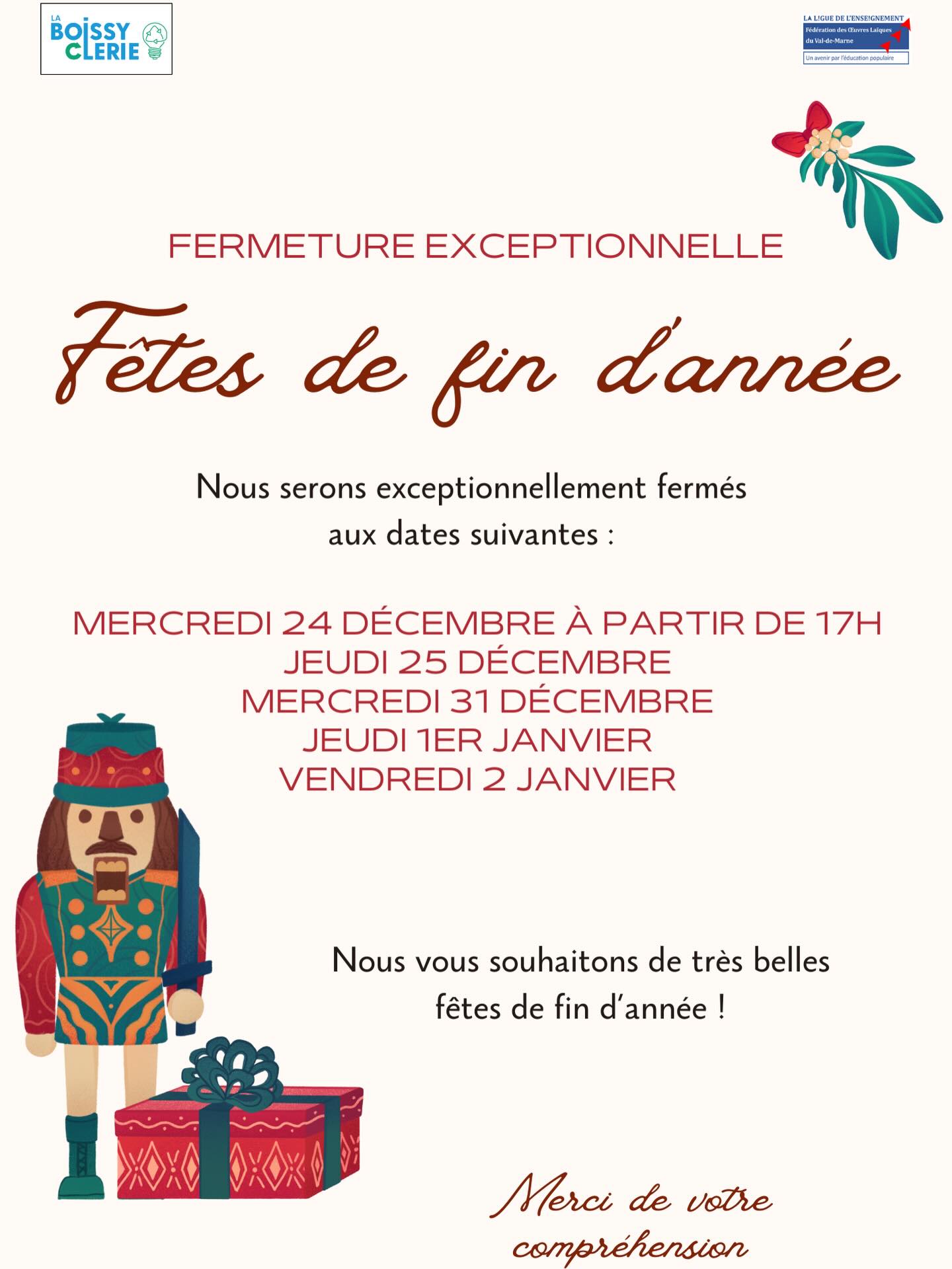 L’association sera fermée sur certaines dates pendant les fêtes 🎄✨ On se retrouve très vite en 2026 pour de nouveaux projets ❤️