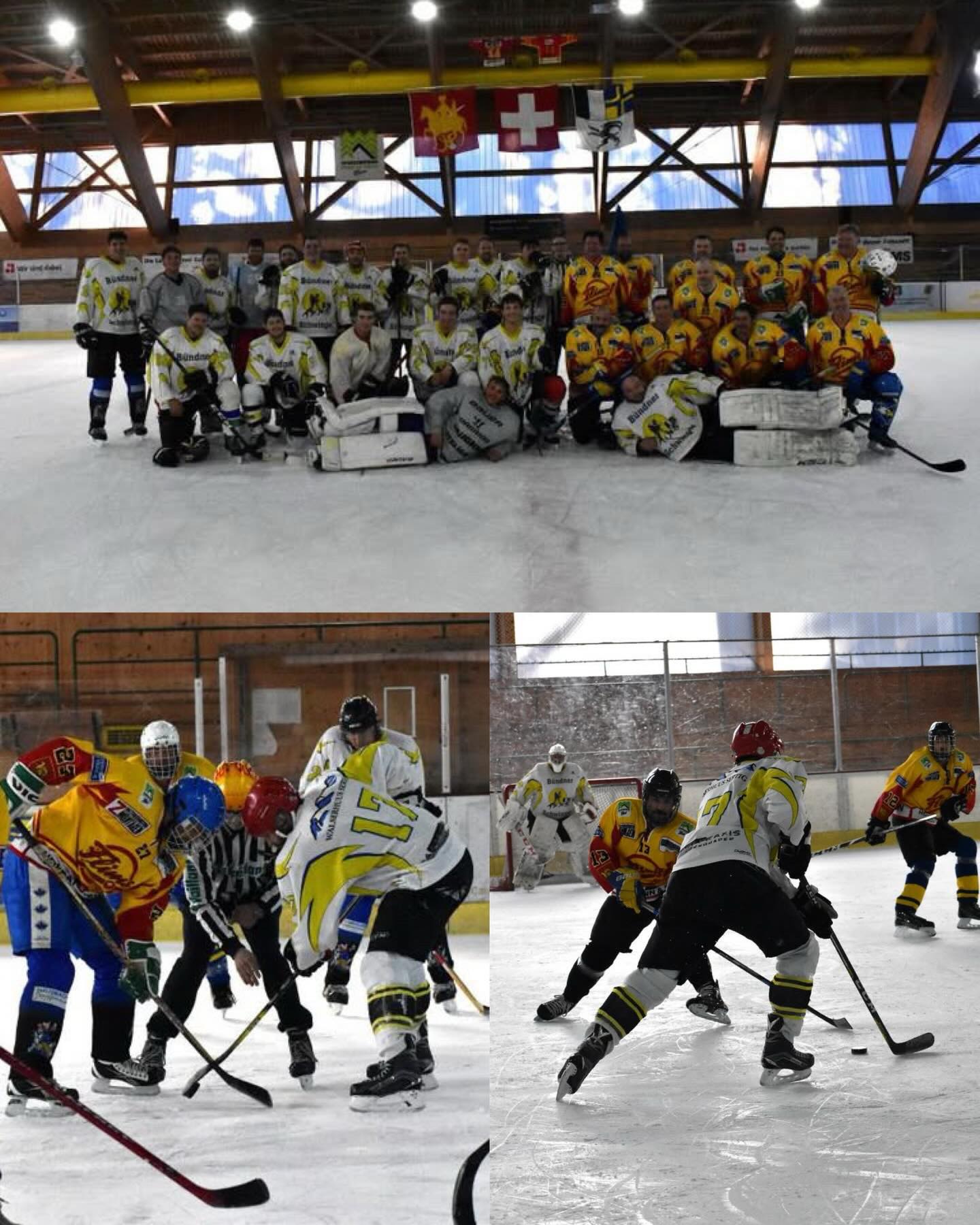 Eine schöne Tradition! Letzten Samstag wurde im Vorfeld zur kantonalen Delegiertenversammlung wieder ein Eishockey-Spiel der Bündner Schwinger ausgetragen. In der Eishalle Flims stand das Team der Aktiven einer Auswahl von Ehemaligen gegenüber. In einem engen Spiel setzte sich die Erfahrung der älteren Generation knapp durch. Gratulation und Danke an alle Beteiligten! 🤝
#Schwingen #Tradition #Graubünden #Flims
📸: Anna Danuser (1) / Laura Thöny (2)