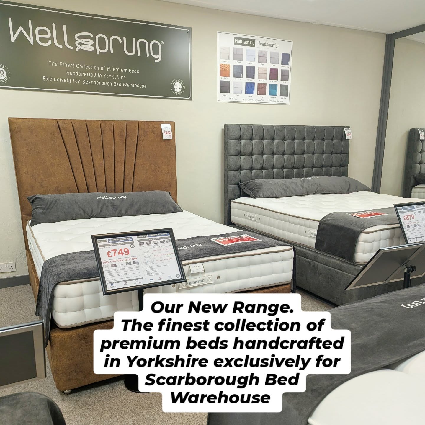 Our new range "Wellsprung". Up to 10 year guarantee. Top quality. Come and feel the difference. 6 models to try in store.
SPECIAL OFFER....save 10% when you pair any mattress from the Wellsprung collection with either:
1. Divan base & headboard OR 2. Bedframe ( from any supplier)
Scarborough Bed Warehouse, Wrea Lane Coach Park, Scarborough, YO127JH