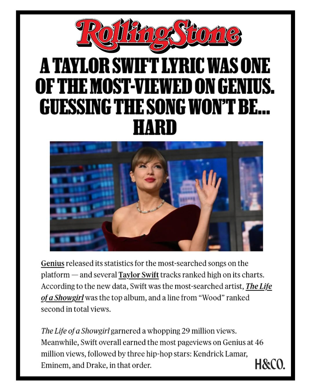 Wrapping up the year can be hard... 😉 In case you missed it... @genius released their end of year data, which revealed a Taylor Swift’s ‘Wood’ lyric to be the most-searched in 2025 🪵 How cheeky!