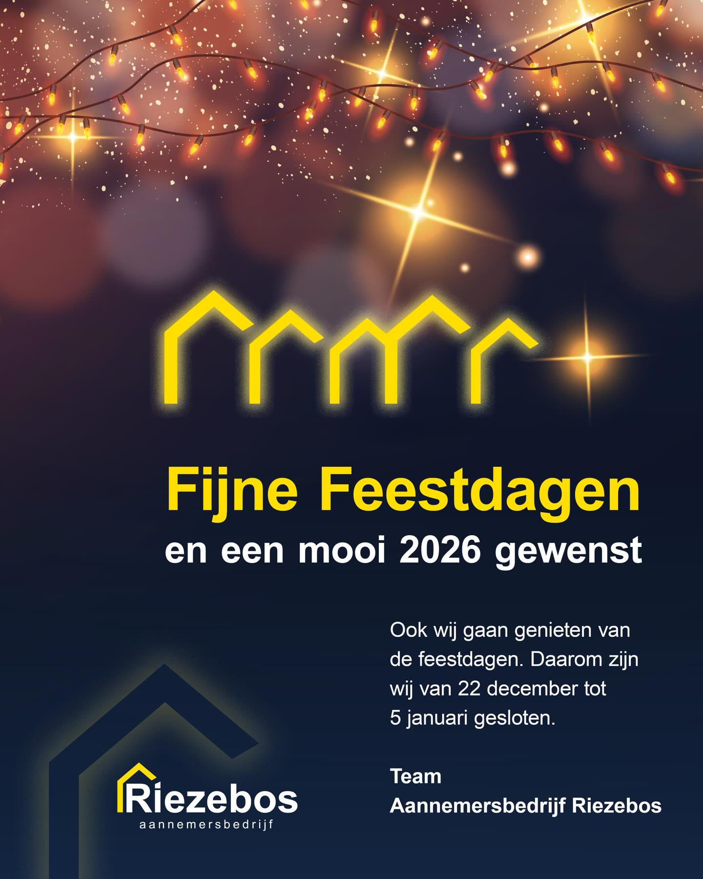 Ook wij gaan er een paar dagen tussenuit, alle leveranciers, opdrachtgevers en bouwpartners hartelijk dank voor de prettige samenwerking en graag tot in het nieuwe jaar!
#feestdagen #samenwerken #dalfsen #goedevooruitzichten #aannemersbedrijfriezebos