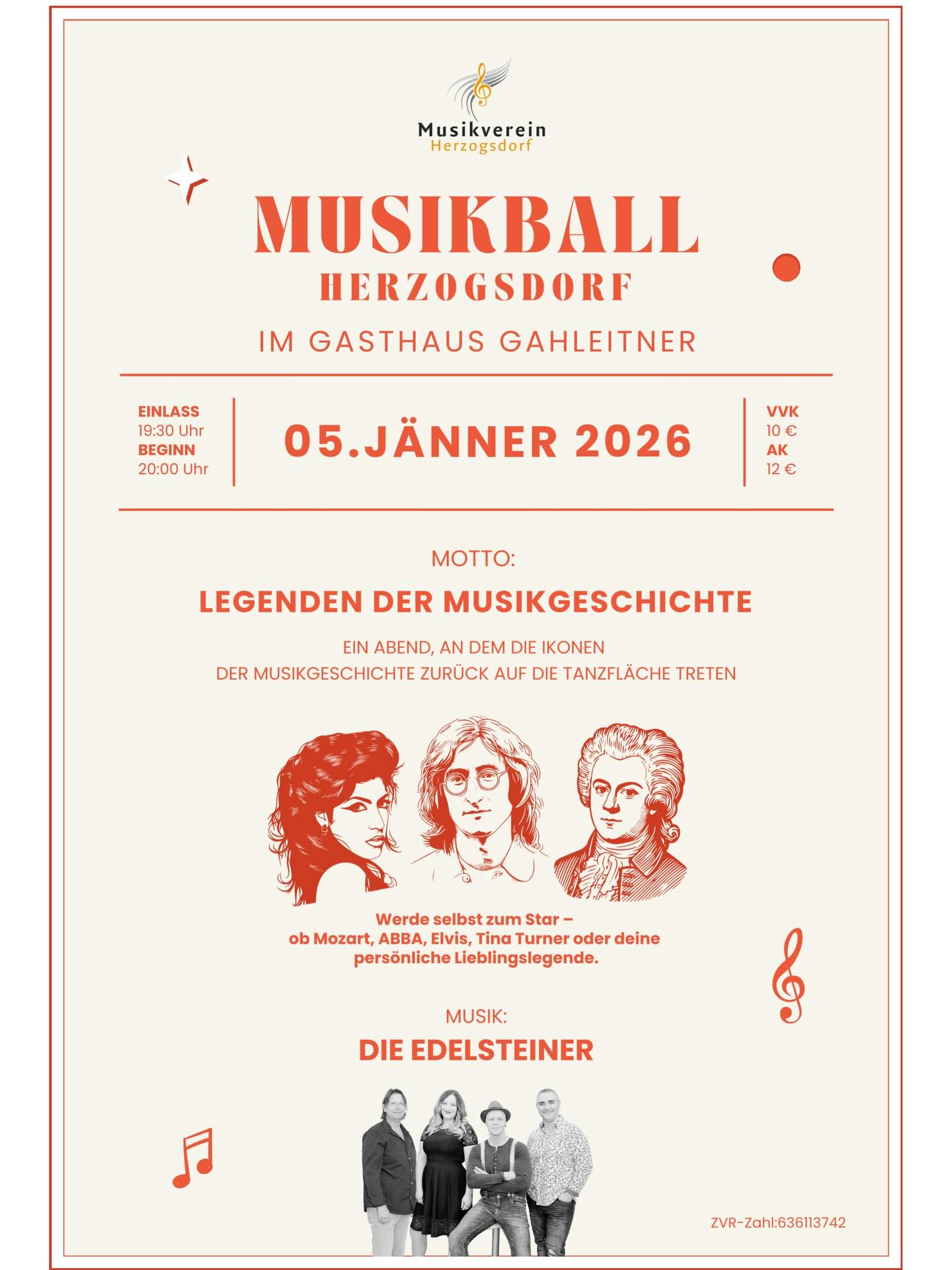 🎶✨ Legenden sterben nie – sie tanzen! ✨🎶
Am 5. Jänner 2026 wird der Gasthof Gahleitner zur Bühne der größten Musiklegenden aller Zeiten 🎤🕶️
Ob Rock, Pop oder Schlager – schlüpf in dein Idol und feier mit uns den Musi-Ball!
👇 Jetzt wird’s legendär:
💎 Die Edelsteiner sorgen für eine volle Tanzfläche, laute Mitsing-Momente und Beine, die am nächsten Tag wissen, dass sie getanzt haben 😄
🕺 Motto: Legenden der Musikgeschichte
💃 Stimmung: garantiert legendär
#MusiBall2026 #LegendenDerMusikgeschichte #DieEdelsteiner
#GasthofGahleitner #Ballnacht