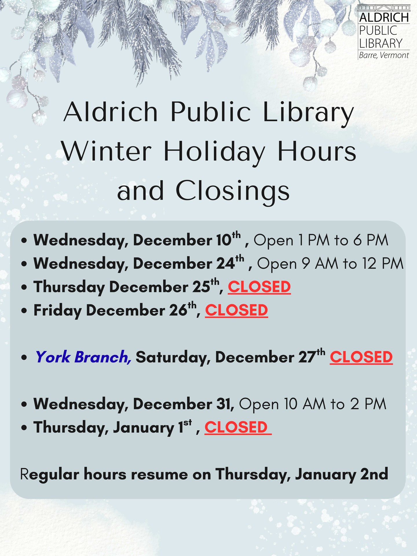 Our holiday closings for the rest of 2025.