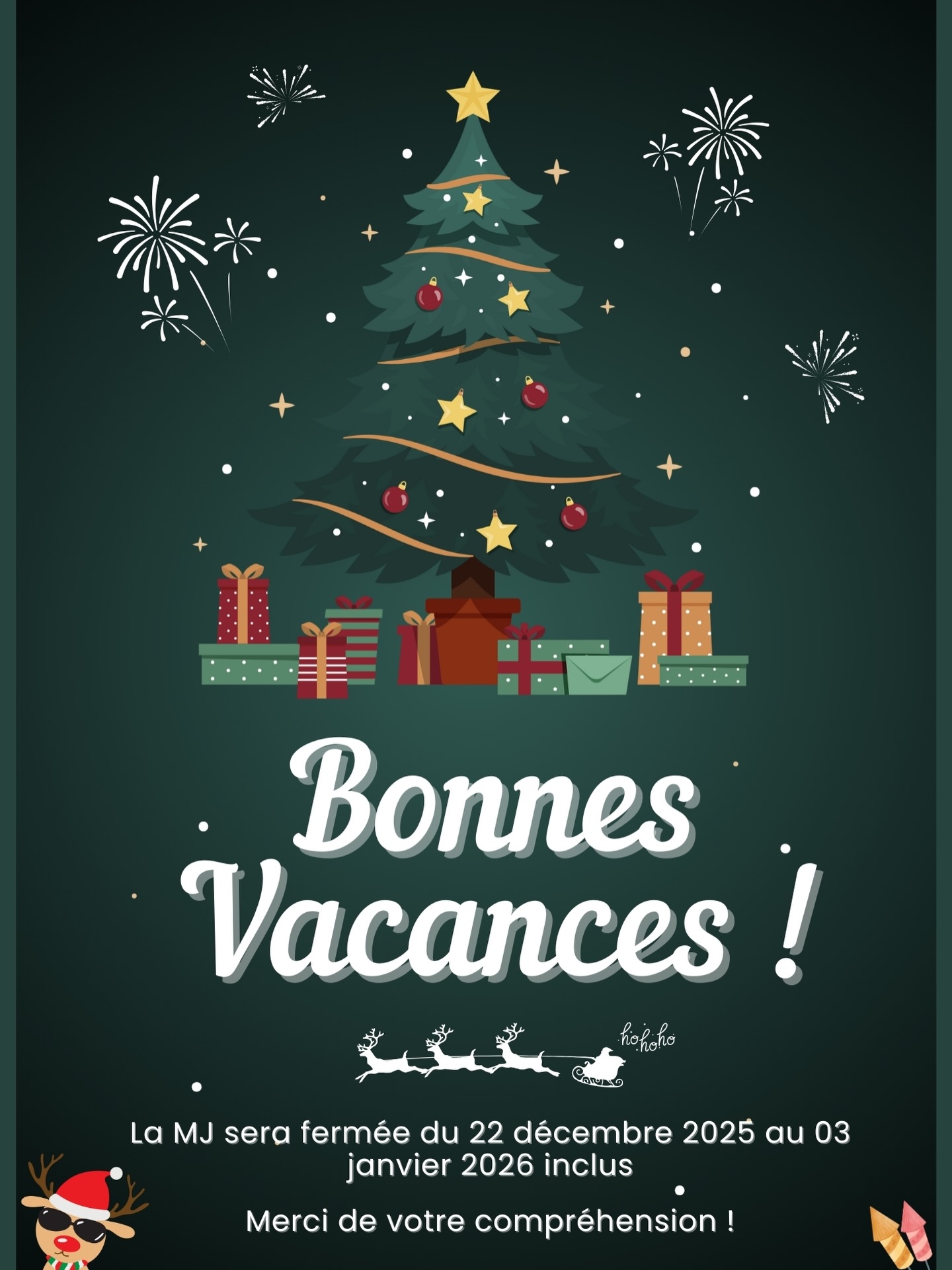 Les jeunes et l’équipe de la MJ vous souhaitent de très belles fêtes de fin d’année à toutes et à tous ! 🥳🥰