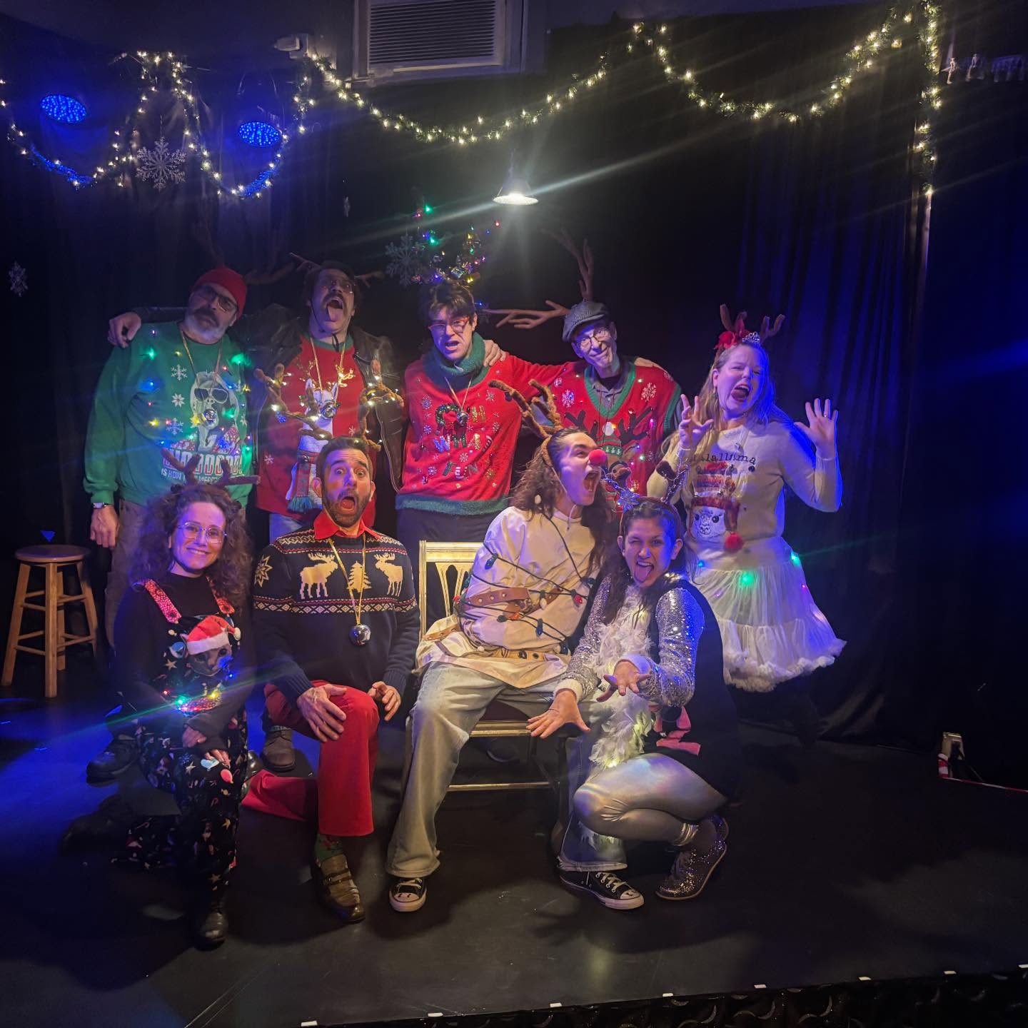 Happy Holidays, friends! (Cast photos from the one-night-only 8 Reindeer Monologues production 12/12/2025)