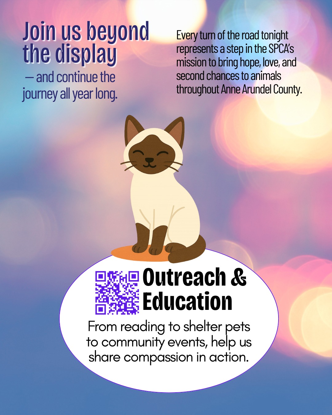 🐾✨ Join us beyond the display. ✨🐾
Every turn through Lights on the Bay supports animals in need throughout Anne Arundel County. When the lights fade, the impact continues all year long.
📚🐾 Outreach & Education
From reading programs to community events, education helps build compassion and understanding — starting at a young age.
Lights on the Bay helps power these meaningful connections.
👉 https://www.lightsonthebaymd.org
#LightsOnTheBay #CommunityEducation #CompassionInAction