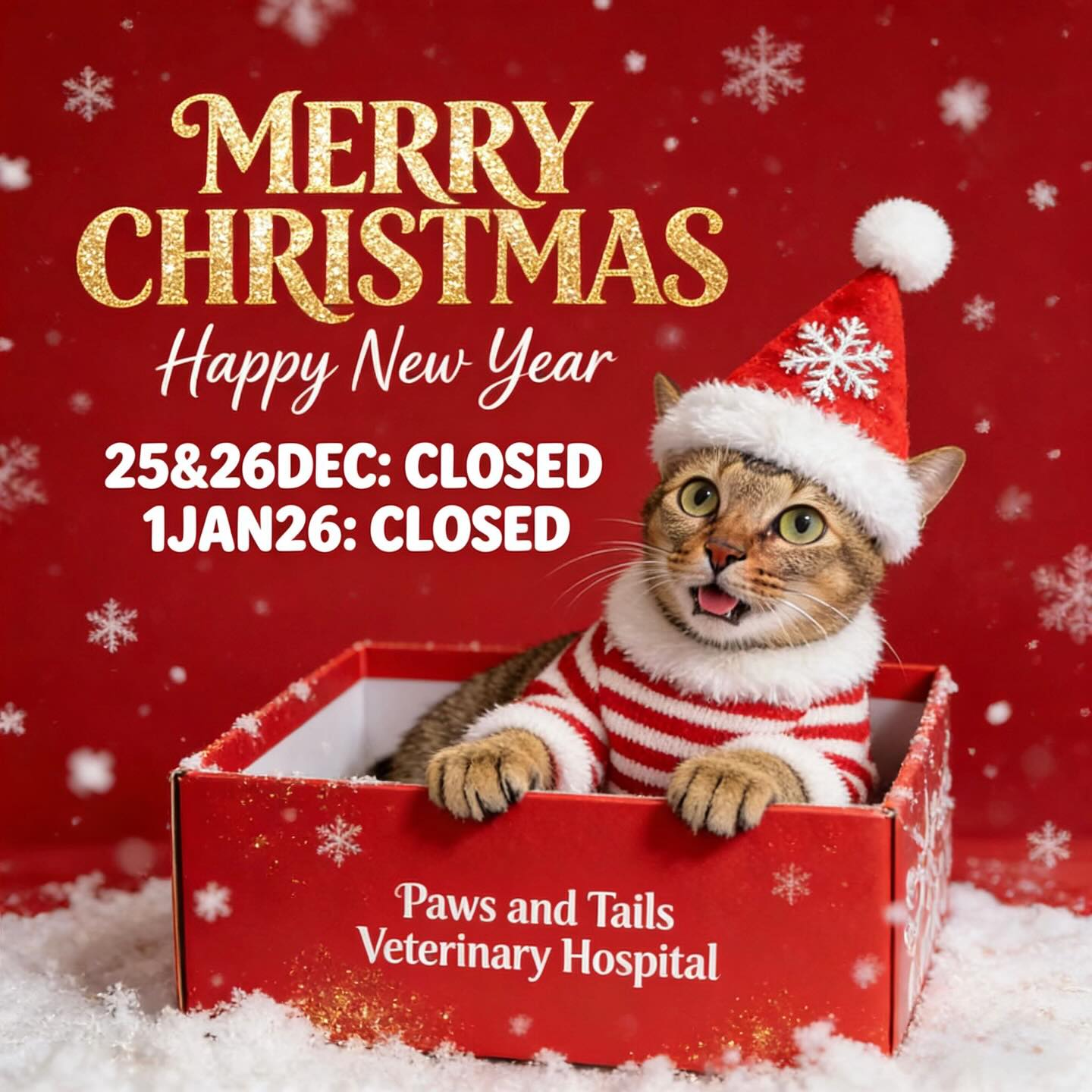 Wishing all of our clients a Merry Christmas and a Happy New Year.
So that our teams can take a rest and spend time with family and friends during this time, please note our opening hours as we will be closing on some dates. 🐶 🐱 🐾 🎅🏼 🎄