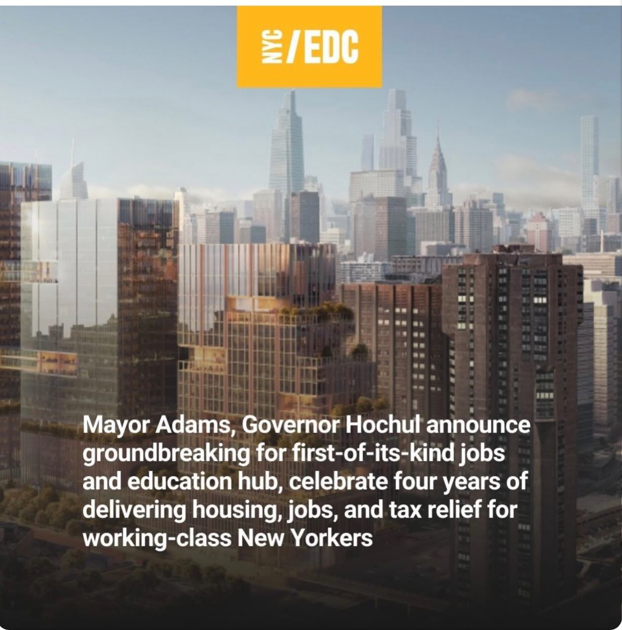 The transformation of SPARC will bring over 2 million square feet of academic, public health, and life sciences space to the community. First announced by Mayor Adams, Governor Hochul, NYCEDC, and CUNY in October 2022, the historic project is expected to create more than 15,000 total jobs, generate $42 billion in economic impact over the next 30 years, and establish a pipeline from New York City’s public schools and public universities to future-forward and family-supporting careers in the life sciences and health care sectors.