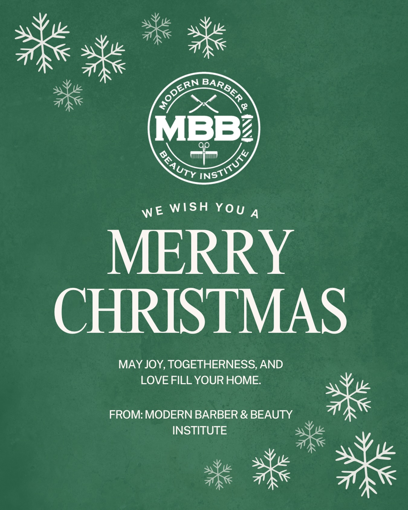 MERRY CHRISTMAS โ๏ธ FROM US TO YOU!
Interested in becoming a student? Schedule a tour online or give us a call!
VISIT: Modernbbi.com
CALL: (979) 704-3033
LOCATED: 425 Northpoint Crossing Suite 500, College Station, TX 77840
#barberschool #cosmotologyschool #student #hair #color hairdye wax barber cosmetology beauty school texas collegestation bryan bryancollegestation