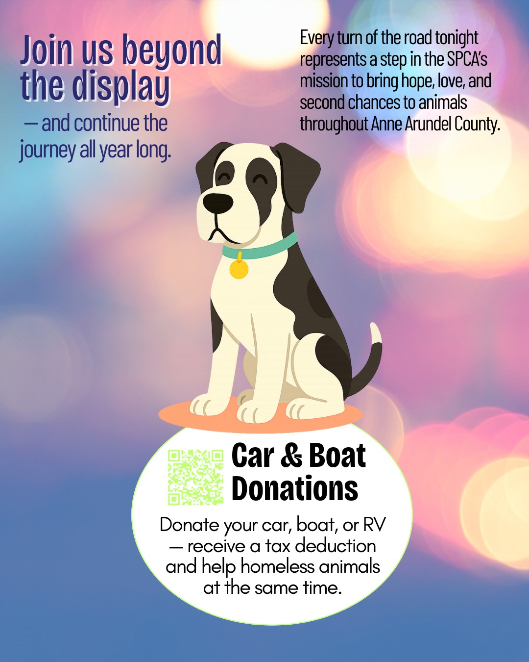 🐾✨ Join us beyond the display. ✨🐾
Every turn through Lights on the Bay supports animals in need throughout Anne Arundel County. When the lights fade, the impact continues all year long.
🚗🚤 Car & Boat Donations
Donating a vehicle is an easy way to support animals while receiving a tax deduction. It’s one more way Lights on the Bay shines beyond the season.
Learn more today.
👉 https://www.lightsonthebaymd.org
#LightsOnTheBay #CarDonation #SupportAnimals #AACSPCA