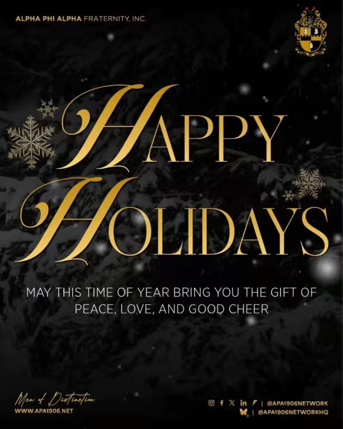 The Men of Alpha Phi Alpha Fraternity, Inc. - Epsilon Lambda Chapter wish you a Merry Christmas!
May this Holiday Season bring peace, joy, and love to you and yours. At this time, we are in remembrance of the blessings we have received, and in prayerful hope for those that may be without.
Enjoy this day and the rest of this season, and continued blessings into the New Year!
#Epsilonlambda1919 #EpicΕΛ #Stlalphas #merrychristmas #alphaphialpha