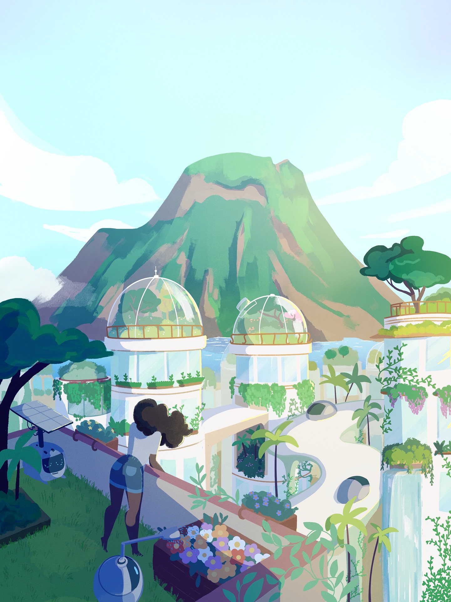 Illustration for a country inspired by Solarpunk fictions, it has been imagined for the debate-game made by @arbre_des_connaissances on Digital and Environment.
☀️Solarpunk is a SF movement picturing an ideal balance between human, technology and nature in the future
It was very important for me to imagine a solarpunk city in an island since overseas territories are often forgotten, especially when it comes to environnement, climate change and biodiversity whereas they have so much potential and so much rich, endemic or rare biodiversity (in France, except for the south of France, all other biodiversity hotspots are located in overseas territories)
I enjoyed imagine a world where these places would have been rich enough to develop advanced technologies, without negative impact on their environment
And for this project on Digital and environment, I thought it was a good opportunity to bring it on the table hehe
__________________________________
Made with @procreate
__________________________________
#scifi #scifiartwork #solarpunk #scicomm #vulgarisationscientifique #sketch #croquis #illustration #childrenillustrator #kidlitartist #sciencefiction #digitalillustrations #island #illustrationhowl #illustratorofinstagram