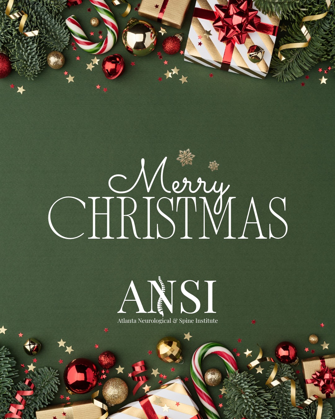 Merry Christmas from all of us at Atlanta Neurological & Spine Institute! 🎄
We hope your holiday is filled with joy, rest, and time with loved ones. As you celebrate, remember to care for your spine too! Lift gifts with your legs, take stretch breaks, and enjoy the season safely.
Wishing you comfort, health, and happiness this Christmas.
.
.
.
#ANSI #AtlantaSpineExperts