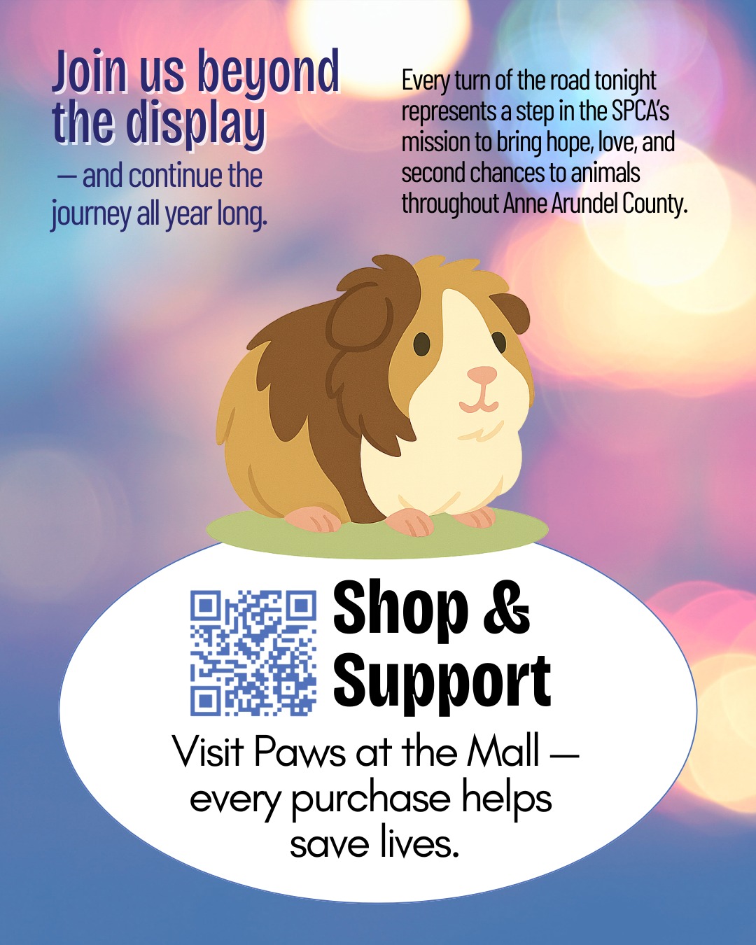 🐾✨ Join us beyond the display. ✨🐾
Every turn through Lights on the Bay supports animals in need throughout Anne Arundel County. When the lights fade, the impact continues all year long.
🛍️🐾 Shop & Support
When you shop at Paws at the Mall, every purchase helps save lives. It’s holiday shopping that truly gives back.
Learn more about how your purchases help animals.
👉 https://www.lightsonthebaymd.org
#LightsOnTheBay #PawsAtTheMall #ShopForGood