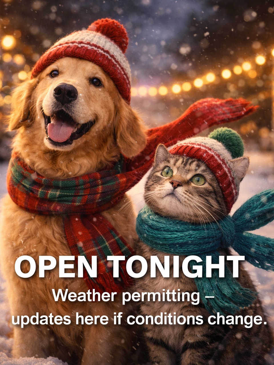🎄 Lights on the Bay Update 🎄
Lights on the Bay is currently open this evening.
Please note that weather conditions, particularly wind, may impact operations if safety becomes a concern. If anything changes, we will post an update here on our social channels.
Thank you for your understanding and for supporting the animals. 🐾