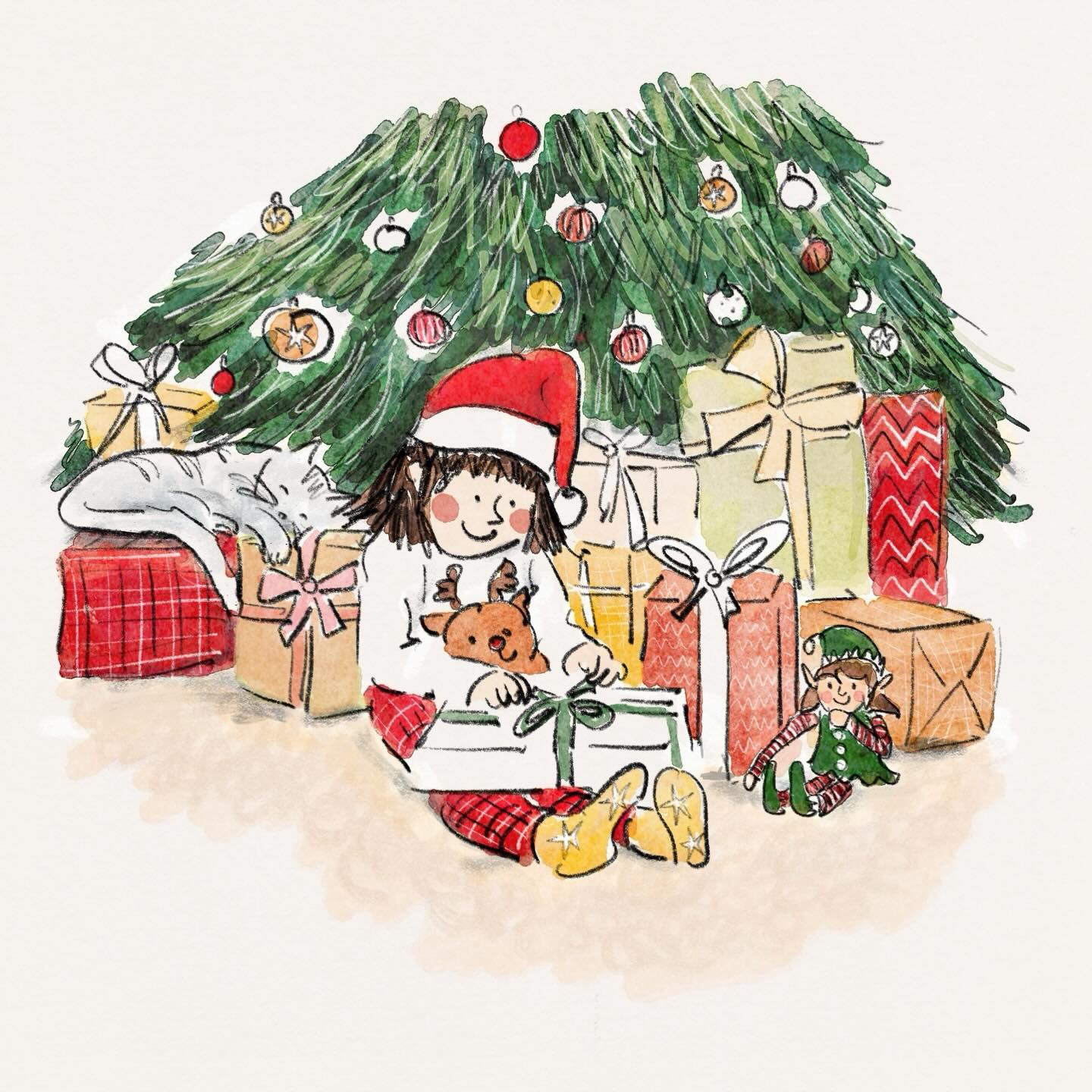 Here is a new little picture to wish everyone a very Happy Christmas 🎄 🎅 Hope you have had a lovely day if you celebrate! I have been enjoying time with family, playing board games and card games with my big kids and eating lots of tasty food! Lots of very excited little cousins around too to help feed the magic!
My kids are 14 and 12 (very almost 13) this year so it’s maybe the last year of 🧑🎄 It’s a bit of mixed emotions as they grow up, so so lovely to see them growing into their own independence and embracing their own interests, but there’s a sadness there too as they’ll never be those tiny people again. The teens are a funny age as they seem so grown up in many ways - one minute they’re on their phones and they don’t seem to really care that much that’s it Christmas, the next they’re running around all excited like little kids. Last night surprisingly my son seemed to really enjoy putting out the Baileys and mince pie for Santa and the carrot for the reindeer! He got so into it and it was lovely for us to see. Maybe it was fuelled by the presence of little cousins but he seemed totally invested in the idea of Santa coming to visit! 🧑🎄 My daughter also enjoyed putting on her Christmas pjs and posing with her stocking! 😂 She made me a Santa stocking of my own this year which was very thoughtful and cute. 🥰 I’m sure it’s mixed emotions for them too. They know that there probably won’t be many years of Father Christmas left for them and so they’ve been making the most of it this year. 🎄
#goodshippicturebooks #goodshipillo #christmasillustration #childrensillustrations #picturebookillustration