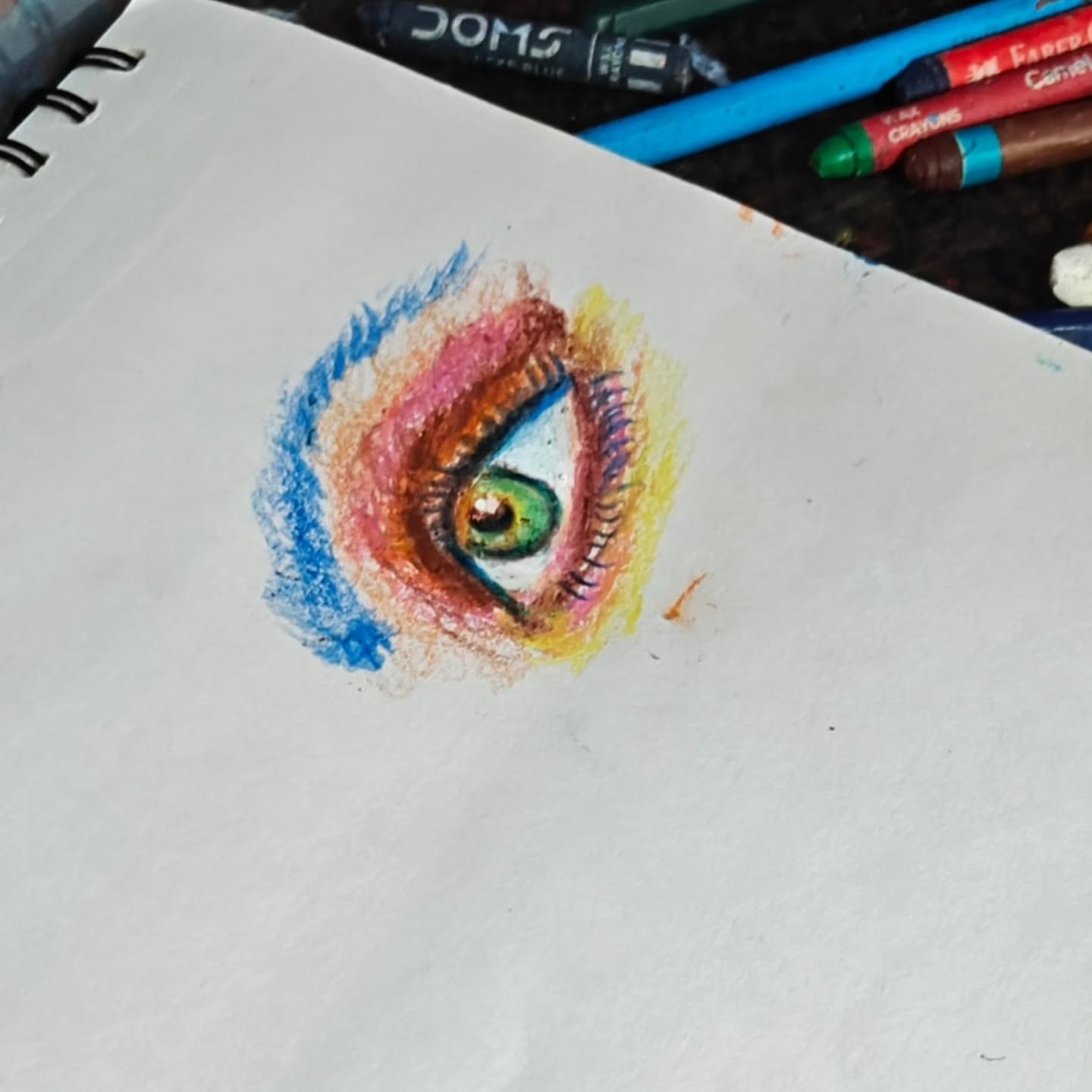 So unfiltered pastel eye study is here . I am inclined towards pastel and eyes...pastels are easy to go and use ,if you know how to paint with them they are awesome they are vibrant, handy and have so much color variety... Eyes are a pathway towards the person's heart and emotions...study is done with both oil pastel and pastels .Still exploring the limits #pastels #art #artist #artistjourney