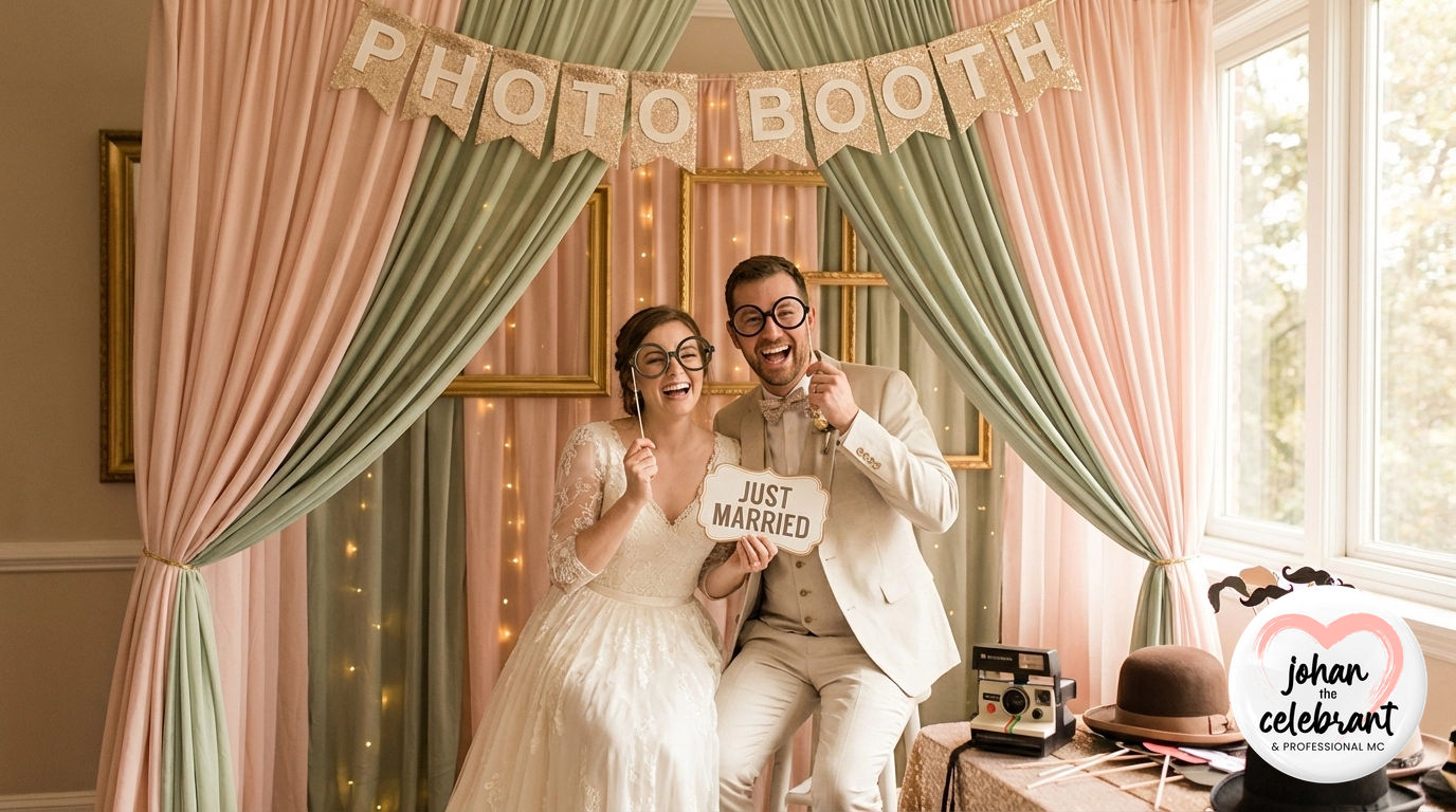 Let’s get real for a sec: who DOESN’T want wedding memories that are as fun as they are utterly unforgettable?! Retro-inspired photo booths are officially having their moment and I am HERE for it! Imagine you and your guests, living your best life with oversized sunnies, vintage vibes, and instant snaps that instantly become keepsakes. That’s the interactive magic couples crave!
Photo booths aren’t just a side-show: they’re the secret sauce to laughter, connection, and those little omg-I-can’t-believe-we-did-that moments! Want to push tradition and capture your celebration your way? THIS is how you break the mould and create memories you’ll treasure forever.
Would you have a photo booth at your wedding? Or maybe a quirky guestbook camera station? Tell me your wildest ideas below!
❣️Doing your wedding your way!
Celebrant & MC 🕺🏻 #JohanTheCelebrant
