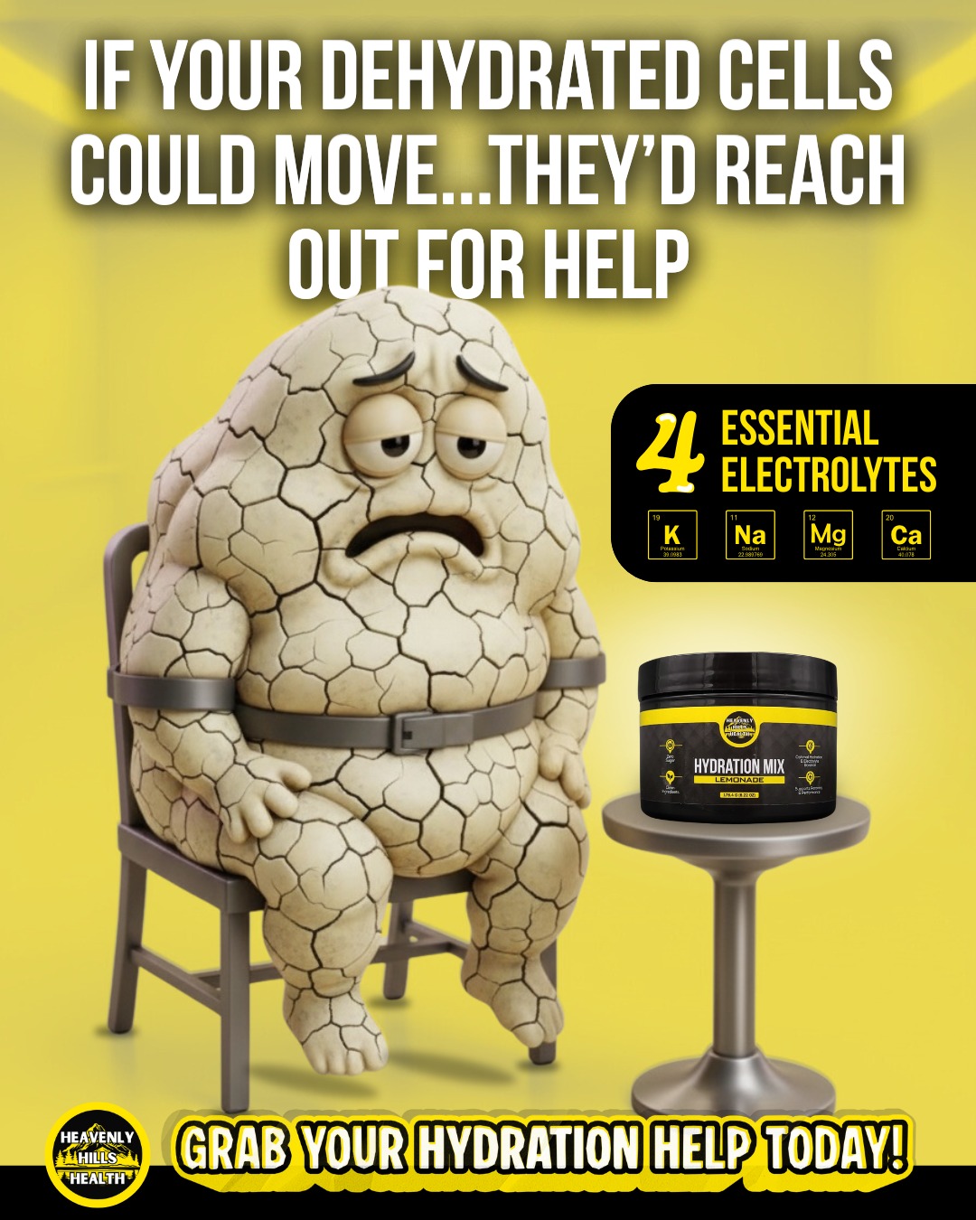 𝗬𝗼𝘂𝗿 𝗯𝗼𝗱𝘆 𝗶𝘀 𝗰𝘂𝗿𝗿𝗲𝗻𝘁𝗹𝘆 𝟲𝟬% 𝘄𝗮𝘁𝗲𝗿 𝗮𝗻𝗱 𝟰𝟬% "𝗽𝗹𝗲𝗮𝘀𝗲 𝗳𝗼𝗿 𝘁𝗵𝗲 𝗹𝗼𝘃𝗲 𝗼𝗳 𝗴𝗼𝗱 𝗵𝗲𝗹𝗽 𝗺𝗲." 💧
If you feel like a piece of beef jerky that’s been left on a radiator, your cells probably look exactly like this guy. One more espresso isn't the answer...your mitochondria are literally out here looking like a cracked sidewalk in a drought.
Stop treating your internal organs like a neglected succulent. Grab some electrolytes and turn that raisin back into a grape. 🍇
Tap the link in bio to hydrate before you flake off. ✨