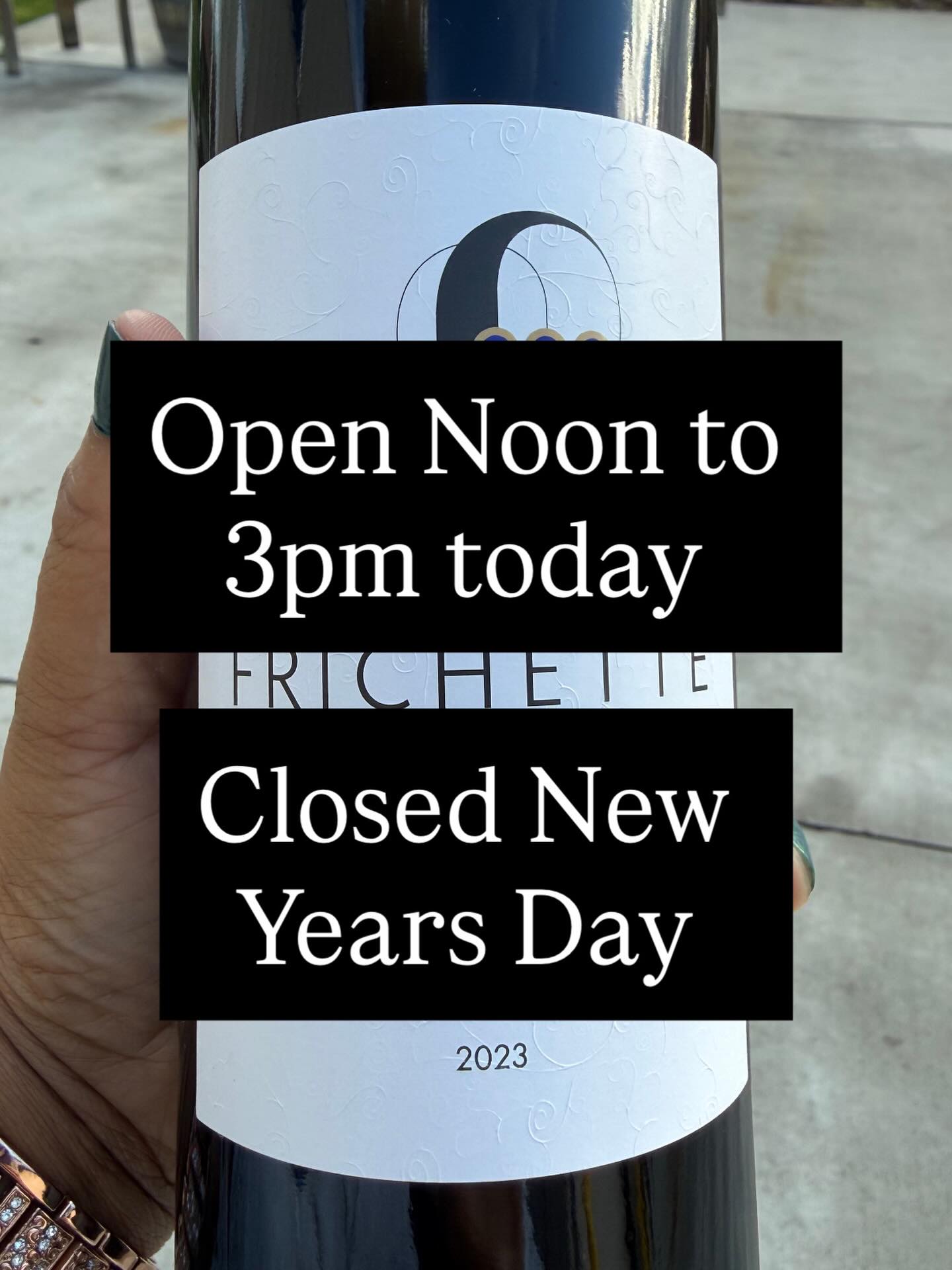 We are open Noon to 3pm today. Stop in and grab our popular Carménère and while you are here enjoy a glass of wine before we count in the New Year!!!!!