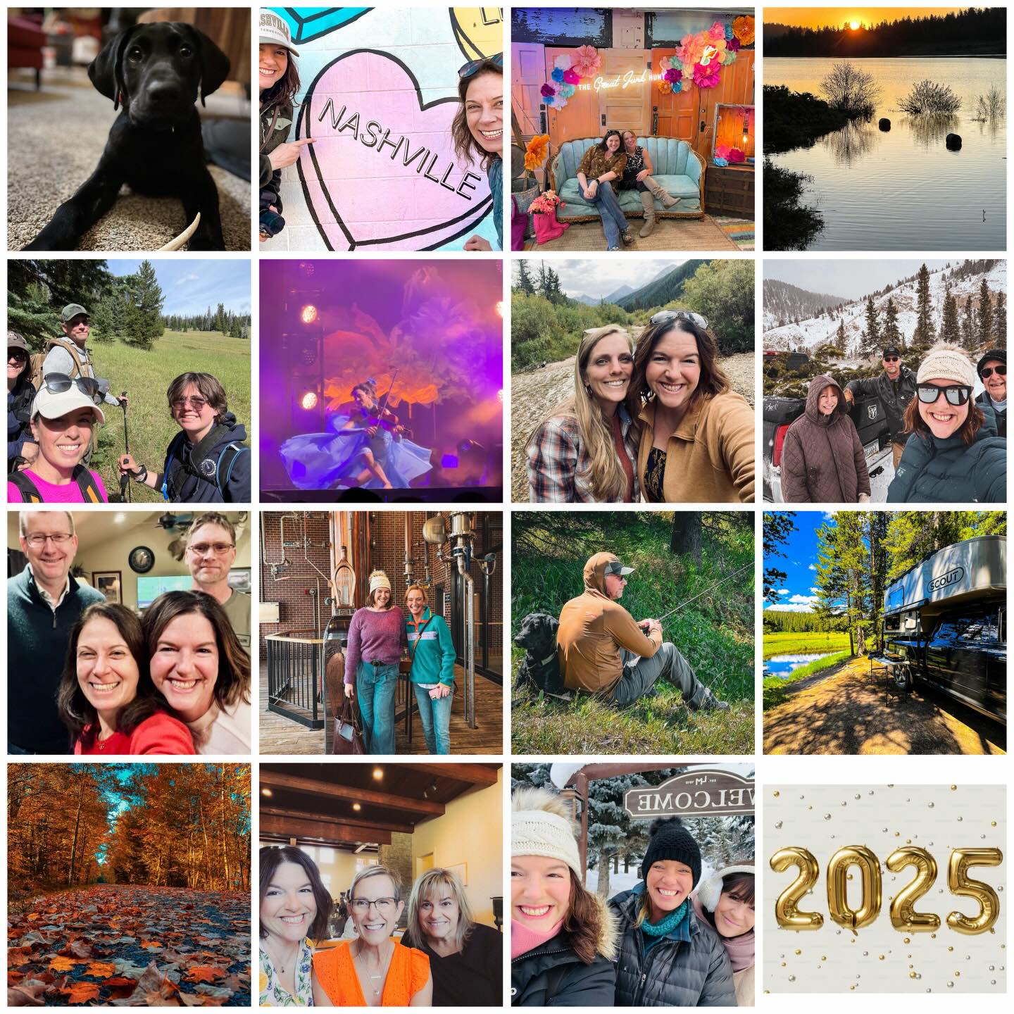 As 2025 draws to a close, I like to scroll back through all the images I took this year. It’s so easy to forget half the things that happen in a 12-month period, and I want to take the time to be grateful for each moment.
What I discovered is that even though I didn’t have any “grand adventures” this year, I had so many magical moments with family and friends…and we got a puppy.
Here are my top memories from this past year:
✨In January, Cache came into our life as a 9-week old. He has brought so much joy…and so many challenges
✨I met up with my friend Ann in Nashville for a fun-filled weekend in March
✨ In April I reconnected with my friend Theresa in the Seattle area. It was a weekend of vintage finds, pretty food and cocktails and so much catching up
✨ Matt & I went to Oregon in June, for his nephew’s graduation. We stayed at a great cabin in the mountains, right on a lake.
✨ My sister and nephew came to visit us in August. Lucas’s one wish was to go camping…
✨ I got to see Lindsey Stirling’s Snow Waltz tour, and it was pure magic!
✨My friend Lee, and her boyfriend, came to stay with us for a couple nights in September
✨My parents came out in early December and we got to do all the Christmasy stuff (like chopping down our Christmas tree)
✨My friends Ann & Roberto flew out just to spend my birthday with me!
✨ Kristi met me in Louisville a couple weeks ago, and we toured Angels Envy distillery before attending the Lindsey Stirling’s show
✨ Quality time in the mountains with Cache and Matt
✨ Big camping adventures in our little Scout camper
✨ I had some quality time at my parent’s house in Vermont in the fall
✨A memorable girl’s weekend in Idaho with my aunt and our friend Kris…drinking wine and celebrating a birthday
✨ Back in January, Kristi, Michelle and I went did the sleigh ride in Big Sky to celebrate a birthday
I cannot wait to see what memories I get to create in 2026!!!