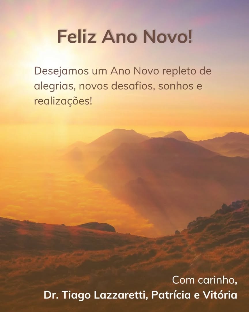 ✨ Feliz Ano Novo! Mais um ano chega ao fim, e somos muito gratos pela confiança depositada por todos os pacientes e pessoas que estiveram conosco nessa jornada.
Continuamos com os mesmos propósitos e compromissos.
Que 2026 seja fantástico, com muitas alegrias, amor, grandes desafios e realizações para todos! Que não falte fé para continuarmos, amor para compartilhar e esperança para recomeçar quantas vezes forem necessárias.
Com carinho,
Dr. Tiago Lazzaretti, Patrícia e Vitória
#Ortopedia #AnoNovo2025 #DrTiagoLazzaretti #medicina #MedicinaDoEsporte
