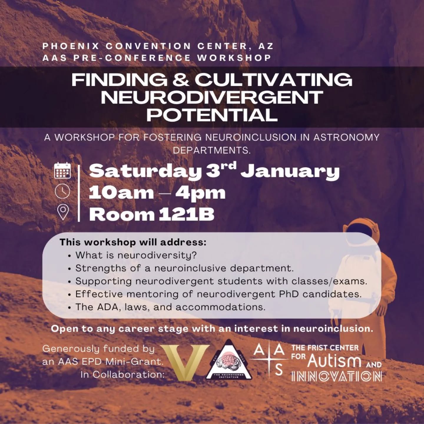 TNI is at AAS in Phoenix, AZ this weekend! If you're around, check our workshop tomorrow and come say hi 🖖
#neurodiversity #neuroinclusion #astronomy #aas
