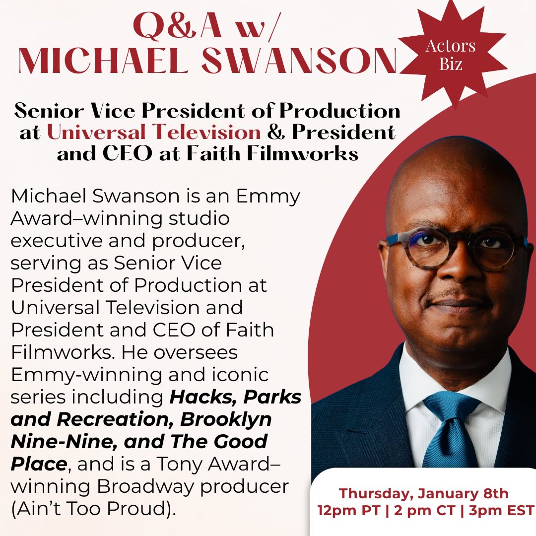 We’re kicking off 2026 strong ✨
An Emmy award winning studio executive and producer is joining us live, and this is one you don’t want to miss!!!
From shaping some of the most iconic comedy series of our time to producing award winning television and Broadway hits, Michael has been behind the scenes where real decisions are made.
‼️This is a rare chance to hear directly from the studio side, ask questions, and gain insight you won’t get from anywhere else!
Join us live this Thursday inside Actors Biz.
🖇️Link in bio.
#actors #actorsofinstagram #actingcareer #actorsbiz #actorslife