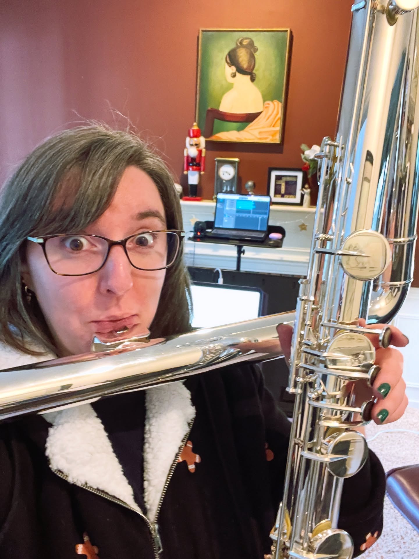 It’s a recording day! I’m making demos of some VERY cool pieces I arranged for the @seattleflutesociety spring session. Yes, I’m still wearing a fluffy Christmas sweatshirt - 12 days baby! #flute #flutechoir #altoflute #bassflute #contrabassflute