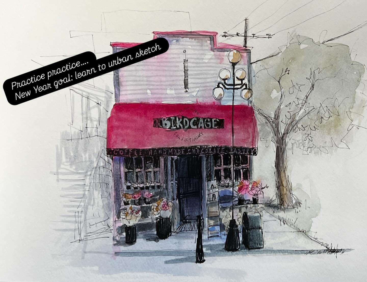 Happy New Year! I hope you are looking forward to the year ahead and it brings all that you hope for!
It’s that time of year when I sit down and take a look back on the year and all the things we lived and done. I feel like we only get so many spins around the sun, so we should make the most of it. I don’t want to get to the end and have regrets. So, I like to take some time and consider how I would like to spend my time in the coming year. I have been making an evolving bucket list since I was in my 20s. I try to balance all the things that are important to me, like:
Am I taking good care of myself, my partner, and other loved ones in ways that I can?
Am I filling my soul with friends and family time?
Am I giving back to my community in some way?
Have I tried something new? (Like my urban sketches you see here)
Have I gone somewhere I have never been before?
Am I sharing what I know, with those that want to know?
Am I growing my art, my knowledge, my creativity?
Did I get outside and savour nature, enough?
I make a loose plan and enjoy the ride, while being open to new and exciting experiences and challenges. There are never enough hours in a day to do it all, but some for sure!
“When you arise in the morning, think of what a precious privilege it is to be alive – to breathe, to think, to enjoy, to love.” – Marcus Aurelius
#urbansketch #victoriabirdcage #peggyscove #onceuponatealeaf