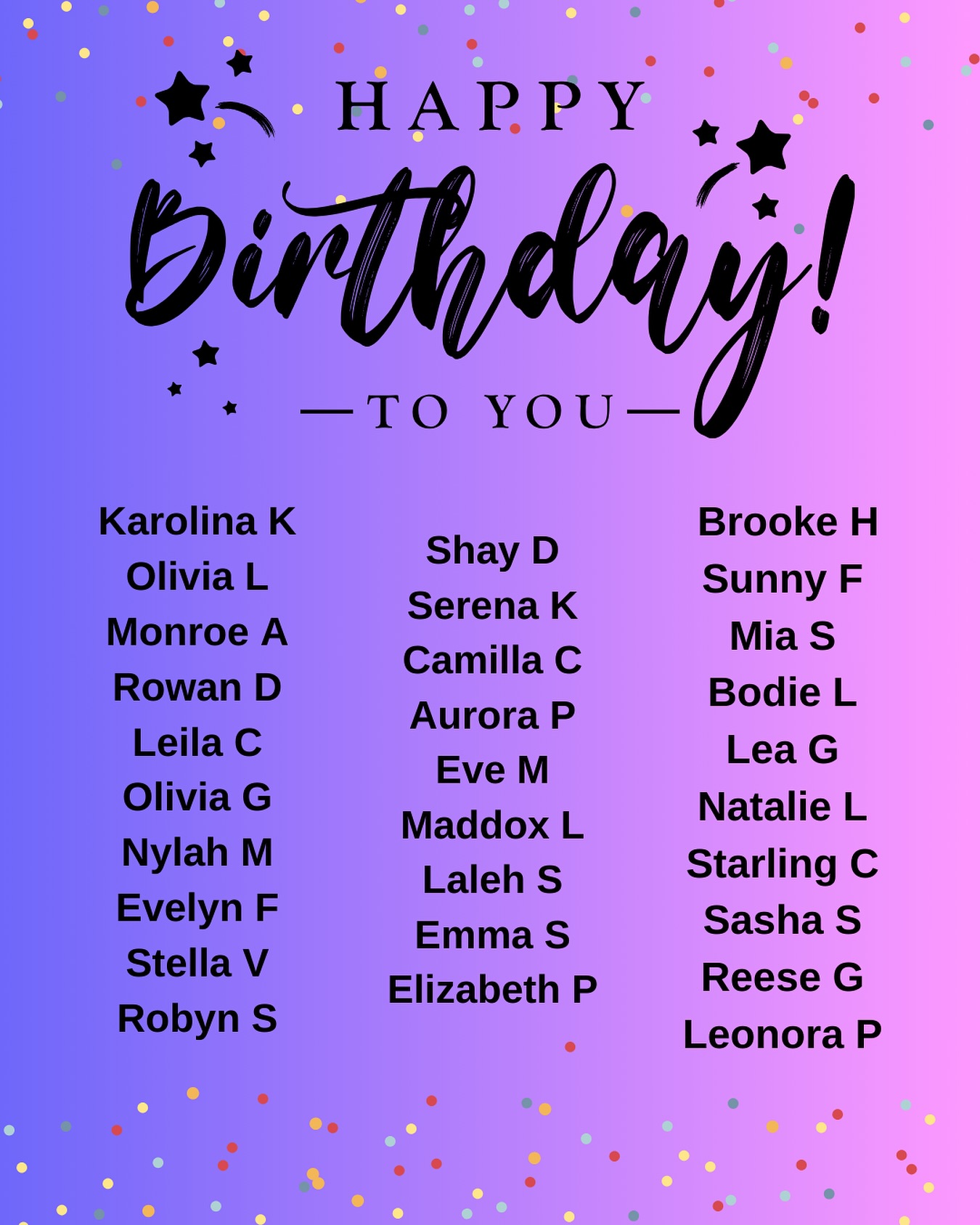 JANUARY BIRTHDAYS 🥳 💕
Happy birthday to all of our dancers born in January!