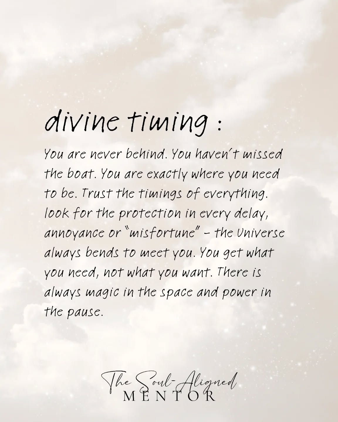I stayed up until 2am last night. But, you know what - the reframe is : I get to.
I get to have the most mindful, productive late working night in silence, in peace, whilst everyone sleeps - catching up on emails, booking in client sessions, working on a new business launch, designing branding, creating the workbook for Mondays event, scheduling content...
After a day being mum. I get to climb into bed next to my sleeping baby girl. Knowing it was exactly what I needed.
My day didn't go to plan. My weekend was canx at last minute but this is where I need to be.
Grateful for the Universe. I'm listening x
________
This is a post I created to spark the thought in you - do you believe in divine timing? Did you know that when plans change, "bad luck" strikes or delays happen that it's actually protection and not rejection? These reframes are what I help my clients with - 1:1 mentorship or inside my mastermind where we explore spiritual rituals + tools to unlock your soul purpose.